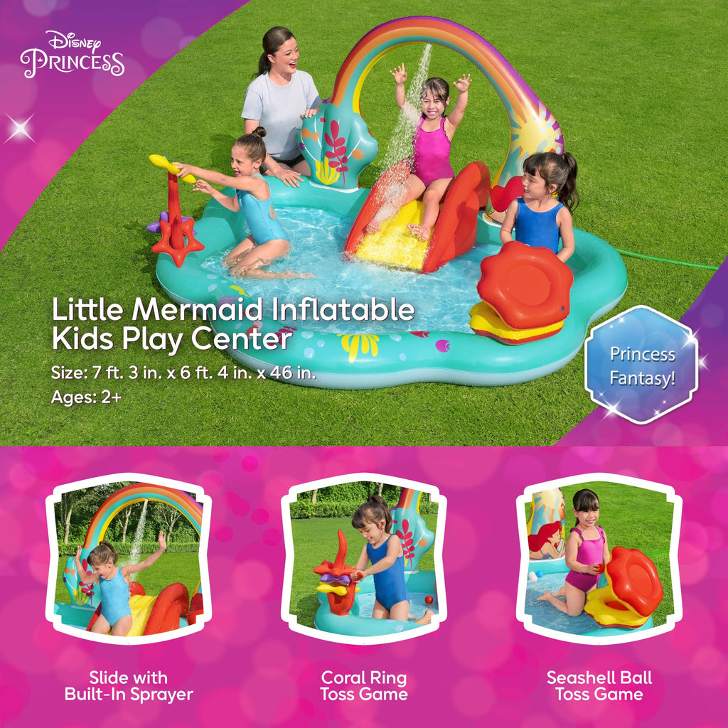 Disney Little Mermaid Inflatable Kids Water Play Center Backyard Activity Pool — image 2