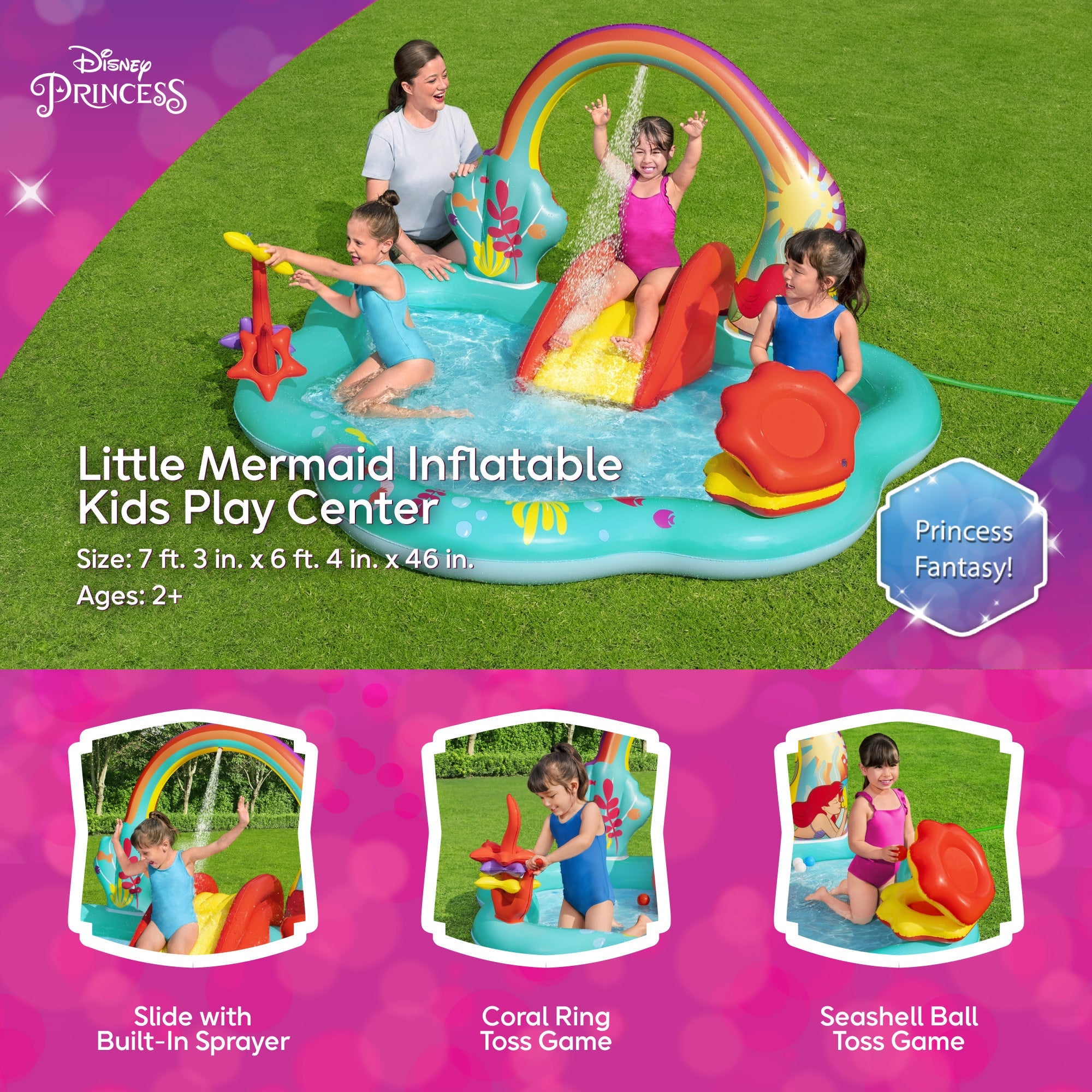 Disney Little Mermaid Inflatable Kids Water Play Center Backyard Activity Pool — image 2