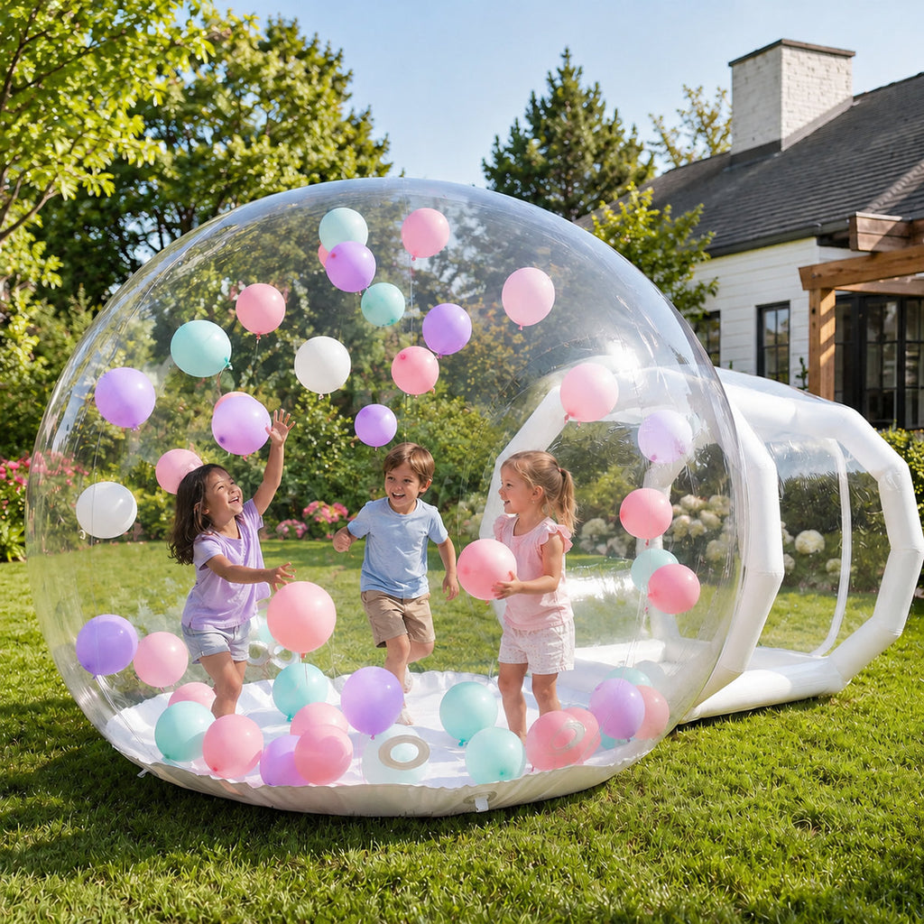 13 FT PVC Inflatable Bubble Balloon House with Tunnel & Blower, Clear Bubble Tent for Kids Parties, Birthdays, Weddings & Backyard Events