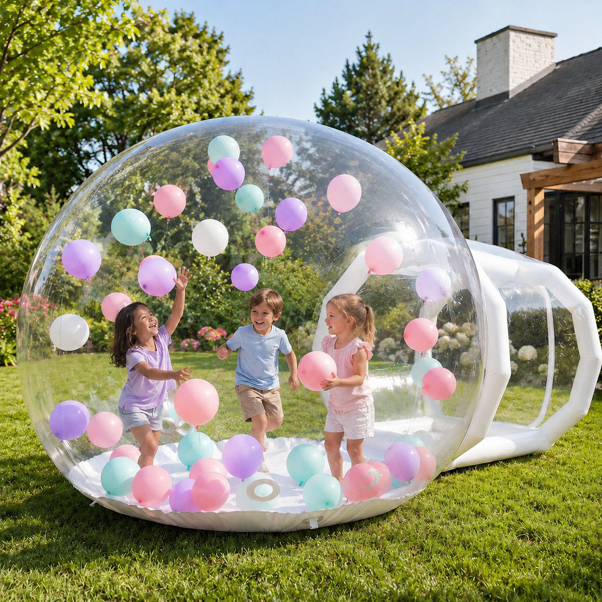 13 FT PVC Inflatable Bubble Balloon House with Tunnel & Blower, Clear Bubble Tent for Kids Parties, Birthdays, Weddings & Backyard Events