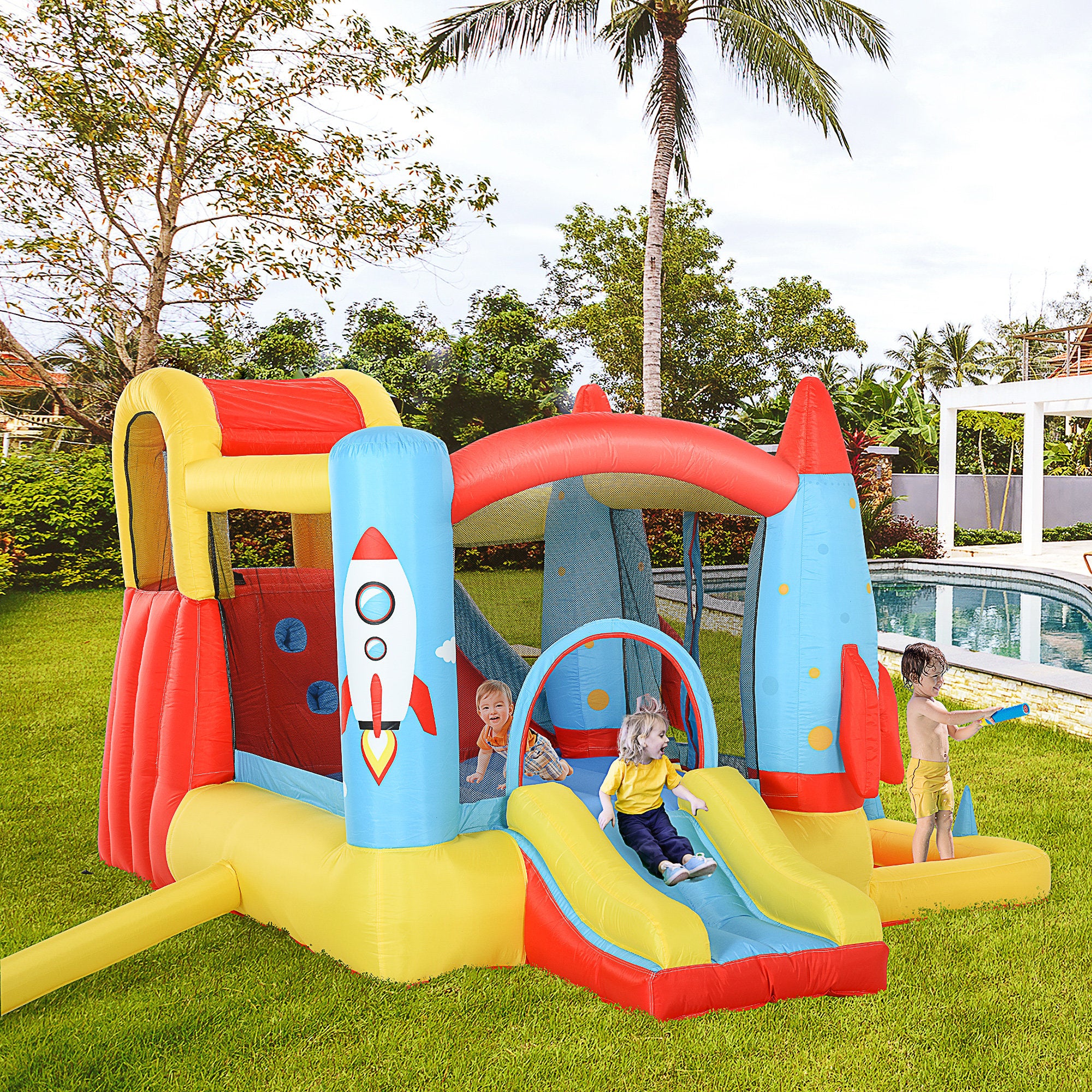 11.14' x 9.18' Bounce House with Water Slide and Air Blower