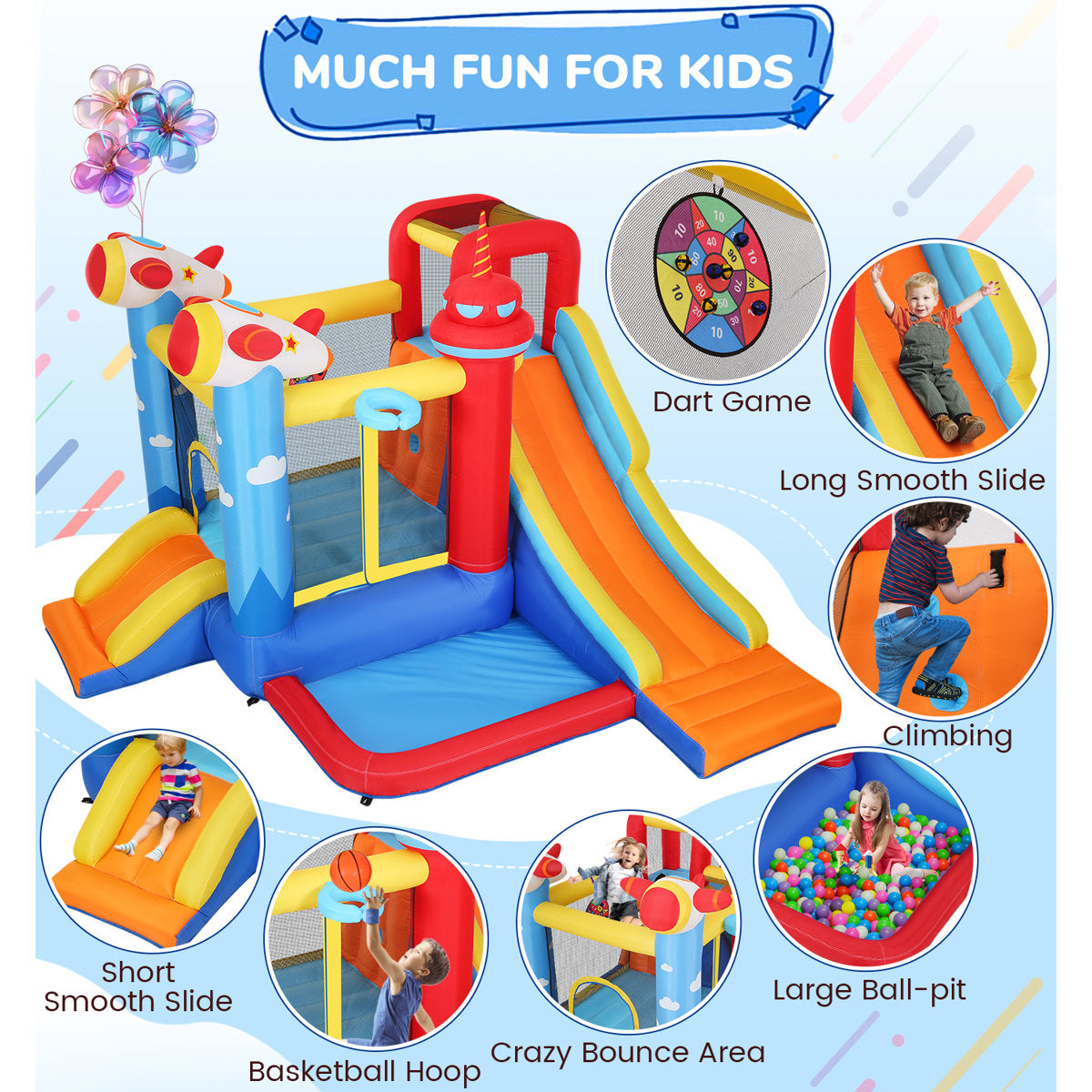 11.3' ×11.1' Inflatable Bounce House With Air Blower, Long Slide, Pool, Climbing Wall For Backyard Water Park Birthday Party