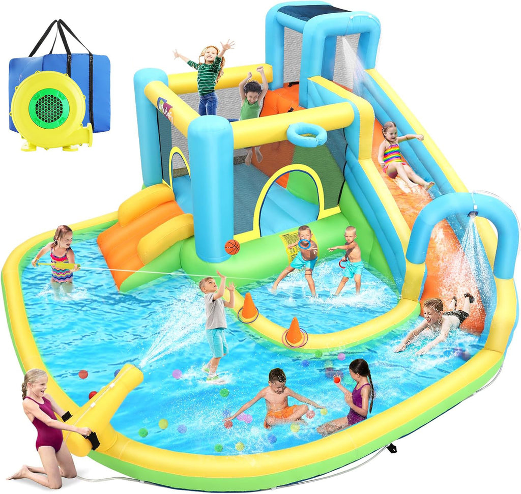 12.8' X 12' Large Waterslide Bounce House With Water Slide And Air Blower