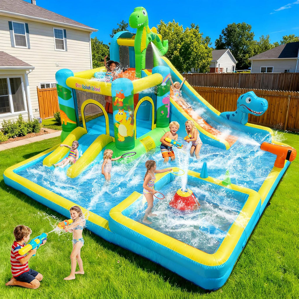 Adam 13X10ft Mega Inflatable Water Slide Park With 520W Turbo Blower - 6.8FT Outdoor Giant Bounce House Combo, Commercial-Grade Slide & Basketball Hoop, 350LB Capacity Backyard Water Park For 5 Kids