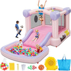 13 FT White Inflatable Bounce House with Slide & Ball Pit, Oxford Fabric Kids Bouncy Castle with Blower for Birthday Parties, Backyard and Indoor Play