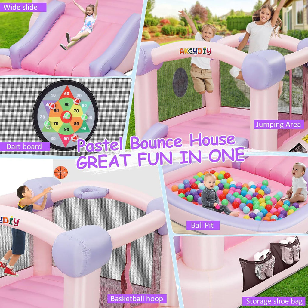13.4' x 6.9' Inflatable Bounce House with Slide, Ball Pit, Basketball Hoop & Dart Game – Indoor & Outdoor Toddler Playhouse with Blower, Balls & Accessories – Quick Setup for Year-Round Fun