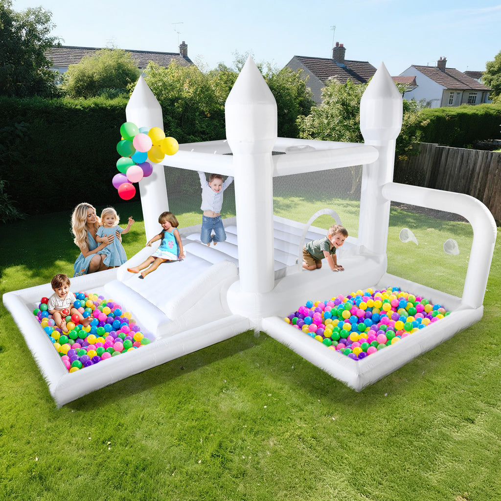 13' X 12.3' White Bounce House With Slide & Ball Pit & Air Blower