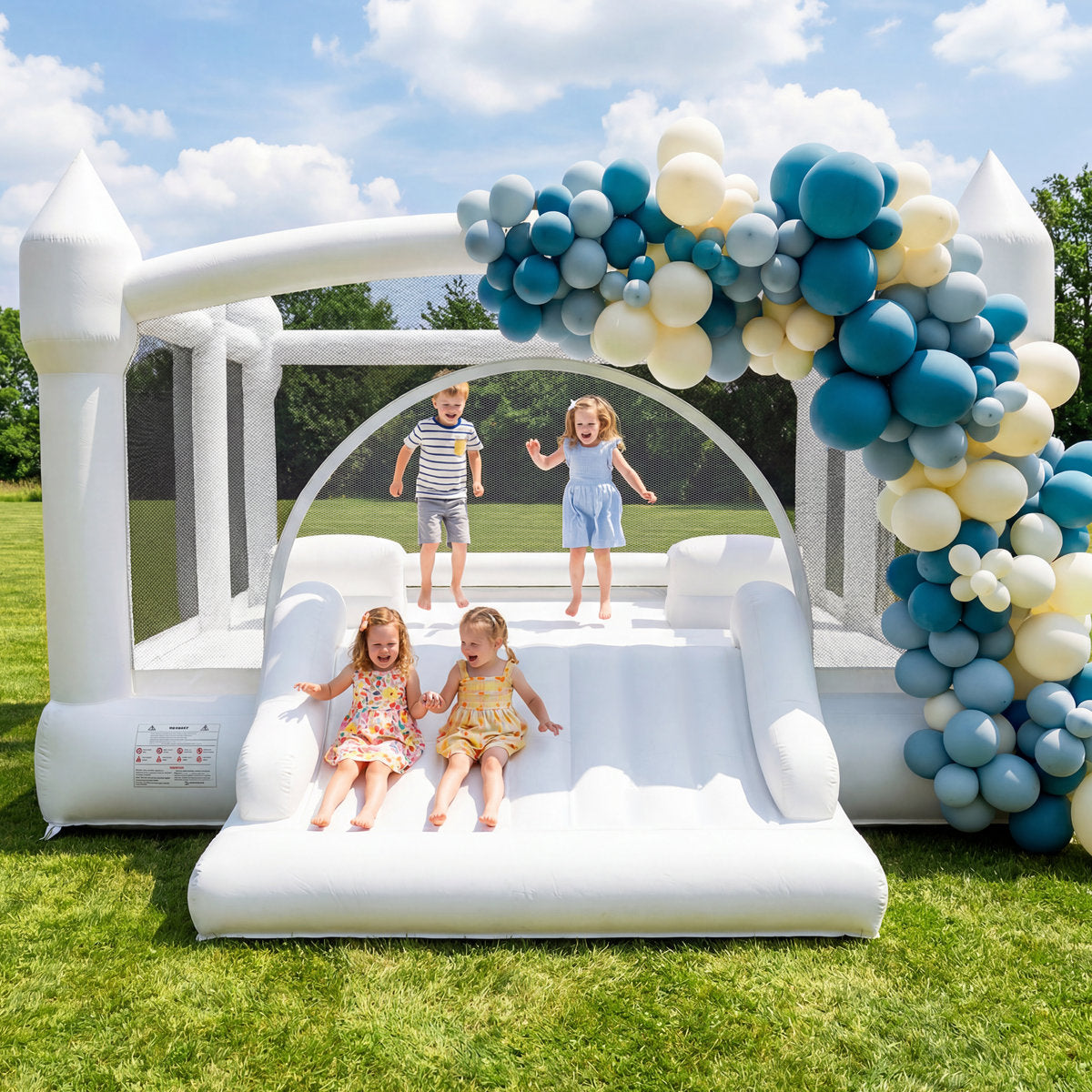 9FT Premium Oxford White Bounce House with Slide and Ball Pit