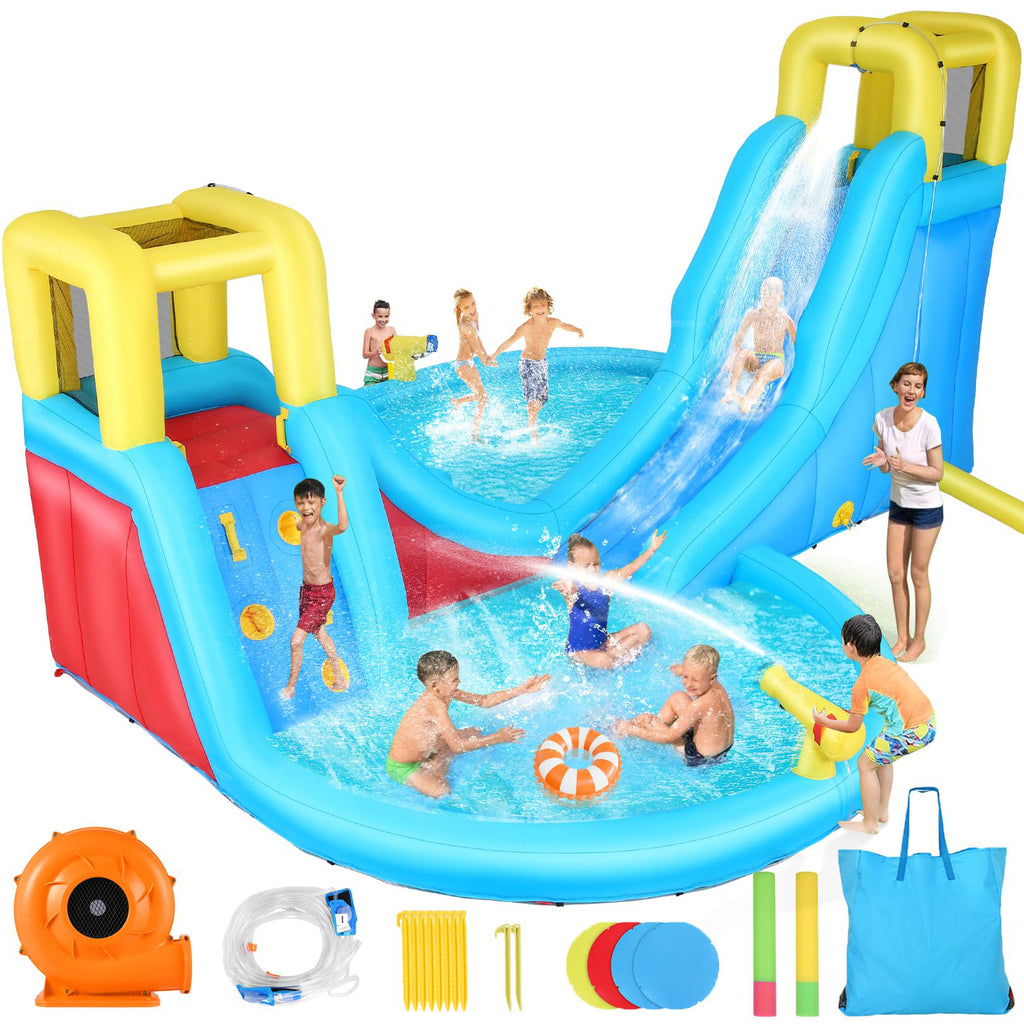 15.4' x 14.6' Bounce House with Air Blower & 2 Water Slides & 2 Splash Pools & 2 Climbing Walls