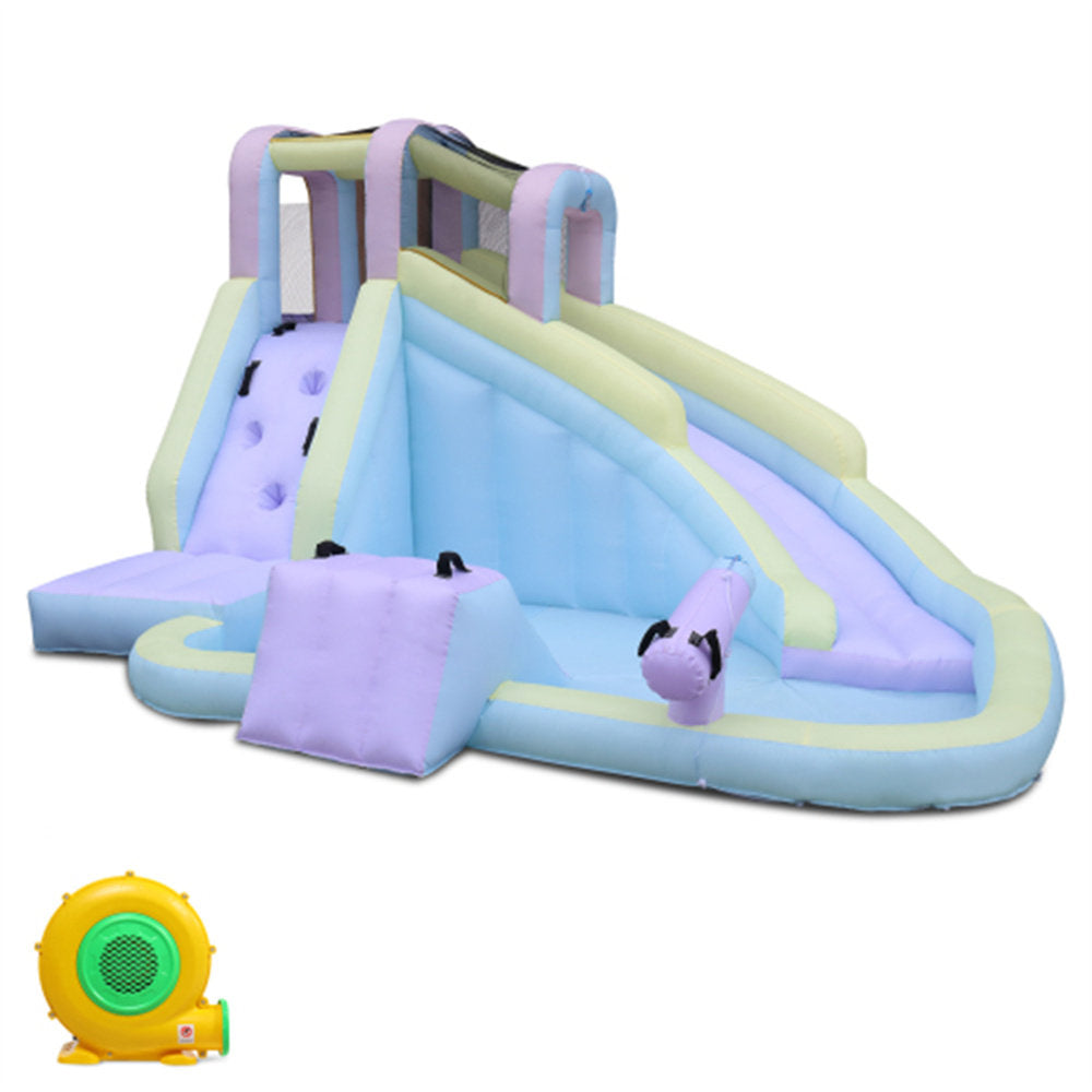 157" L X 118" W Inflatable Bounce House With 550W Air-Blower, Long Water Slide, Surf Slide