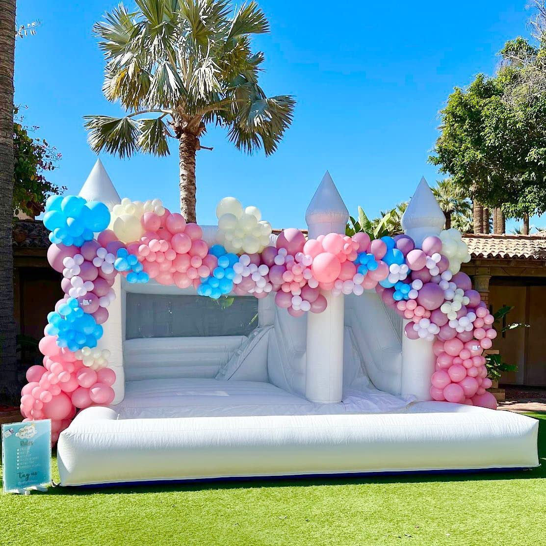 8' x 10' 100% Vinyl White Bounce House with Ball Pit and Air Blower