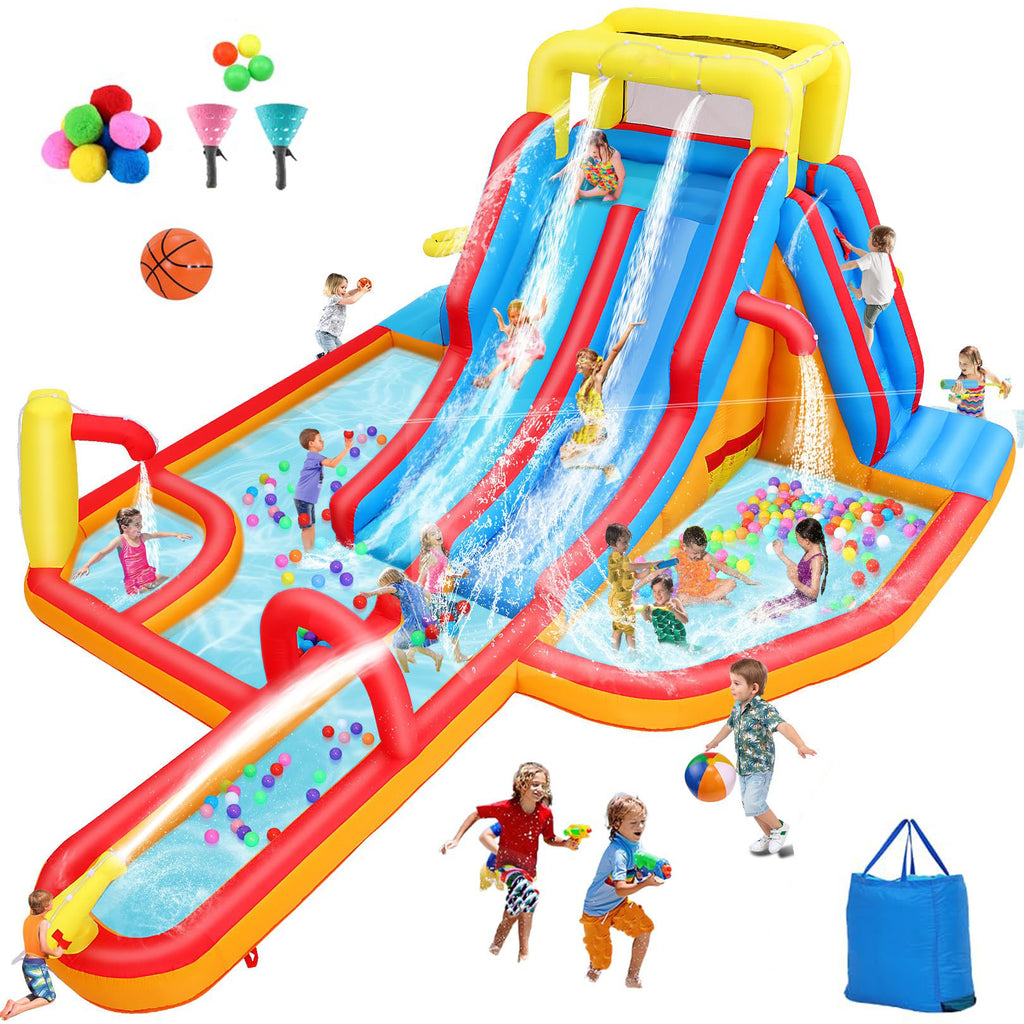 17.81' X 13.75' Inflatable Slide With Water Slide, 840D+420D Oxford Fabric, Long Slide/Splash Pool/10 Accessories, Suitable For 10 Kids, Indoor&Outdoor