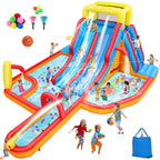 17.81' X 13.75' Inflatable Slide With Water Slide, 840D+420D Oxford Fabric, Long Slide/Splash Pool/10 Accessories, Suitable For 10 Kids, Indoor&Outdoor