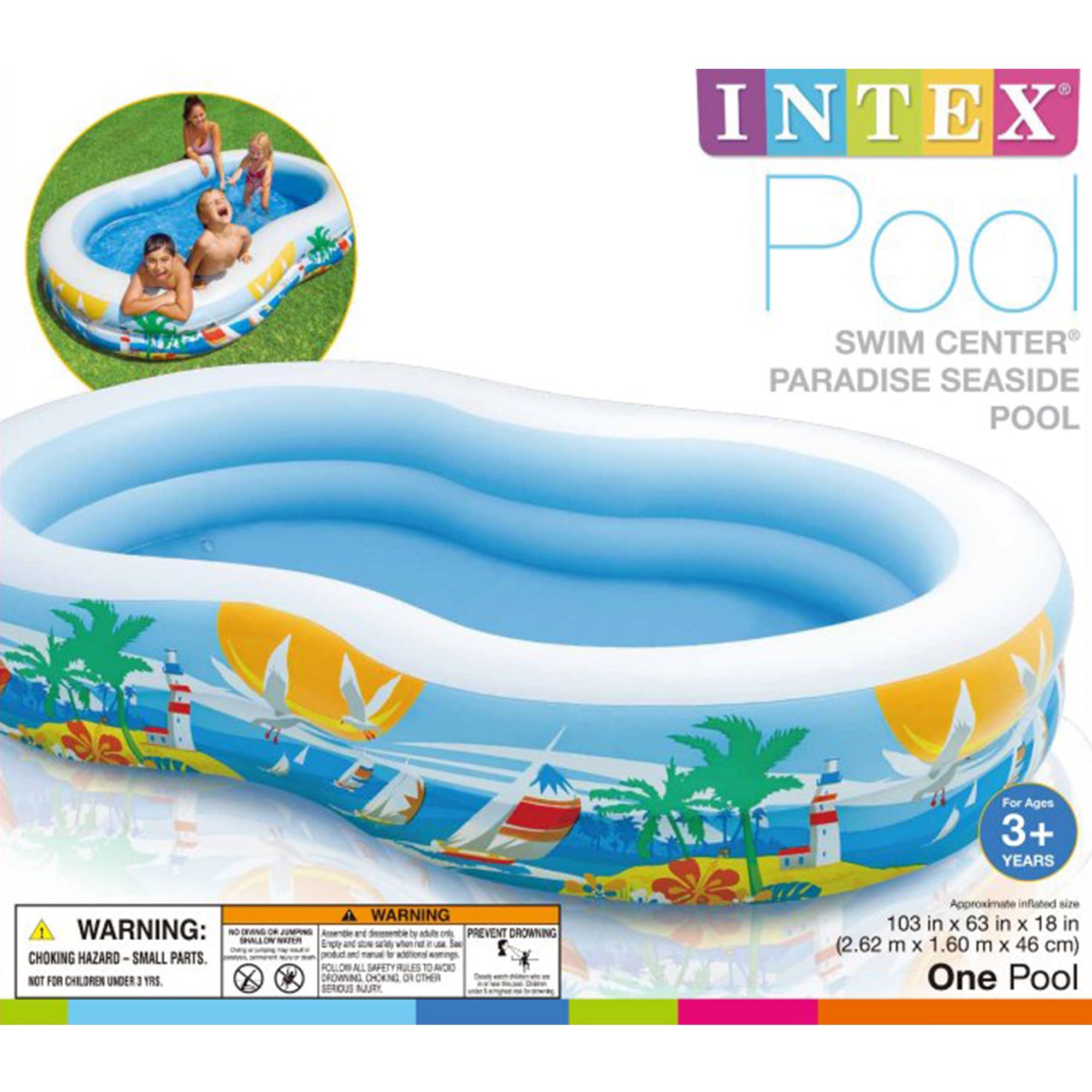 Intex 8.5’x5.25’x18” Seaside Paradise Inflatable Kiddie Pool & Electric Air Pump — image 9