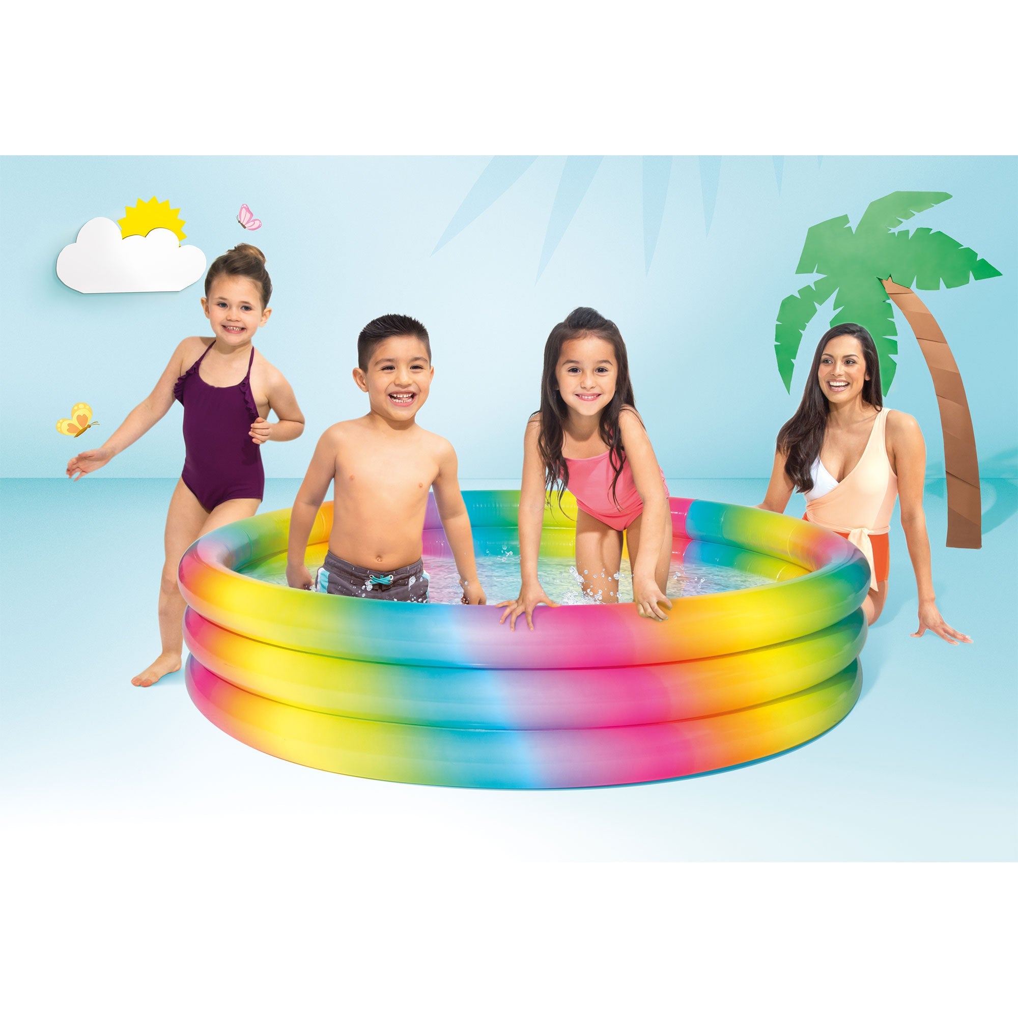 Intex 58449EP Rainbow Ombre 3 Ring Round Inflatable Kids Outdoor Swimming Pool — image 9