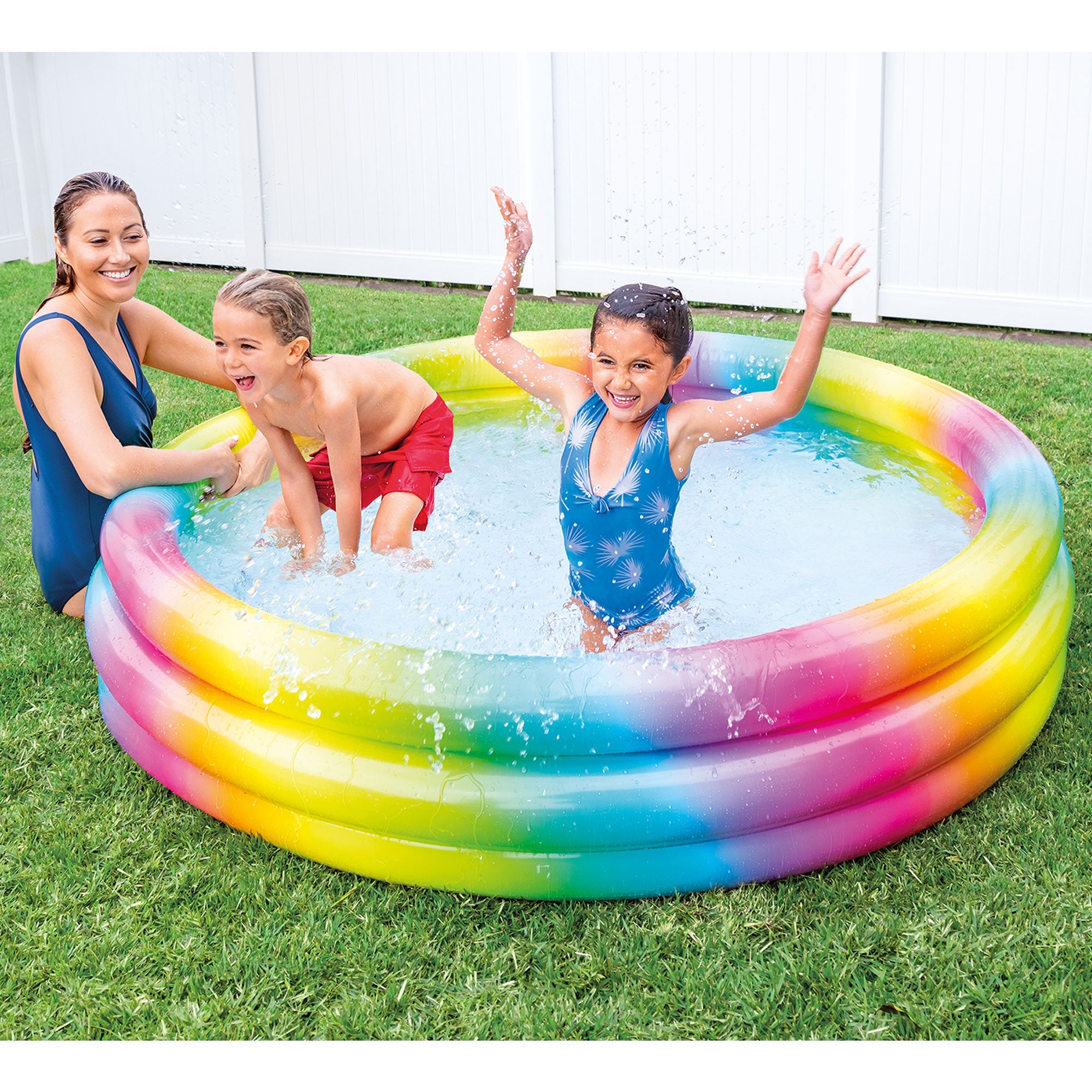 Intex 58449EP Rainbow Ombre 3 Ring Round Inflatable Kids Outdoor Swimming Pool — image 8