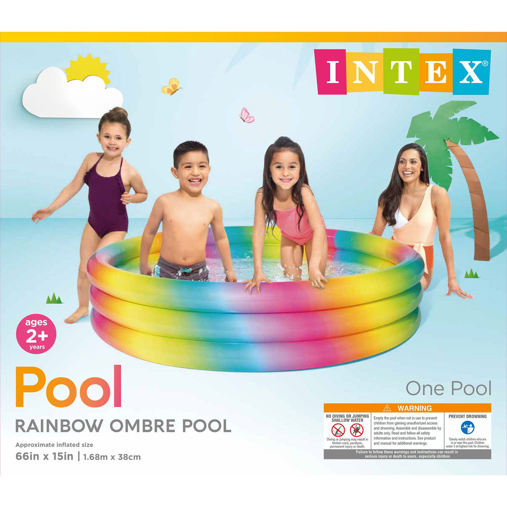 Intex 58449EP Rainbow Ombre 3 Ring Round Inflatable Kids Outdoor Swimming Pool — image 10