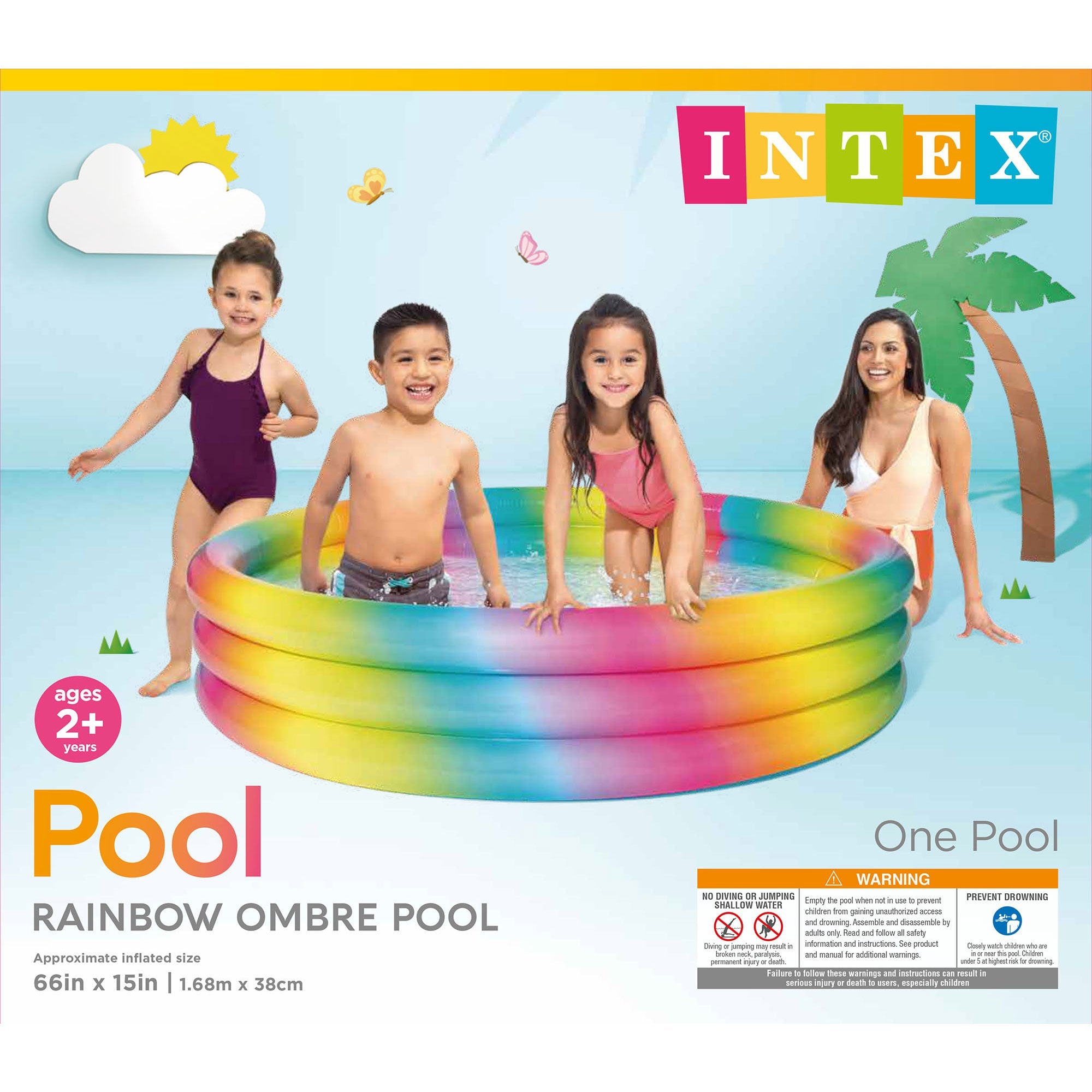 Intex 58449EP Rainbow Ombre 3 Ring Round Inflatable Kids Outdoor Swimming Pool — image 10