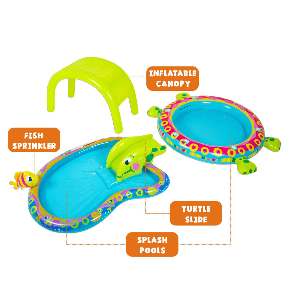 Banzai Shade N Slide Turtle Inflatable Outdoor Kiddie Splash Pool with Sprinkler — image 4