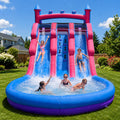 20 Ft Inflatable Double Water Slide with Splash Pool, Climbing Wall, Air Blower & Storage Bag, Oxford Fabric Backyard Water Park for Kids, Purple & Pink
