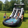 21 Ft Commercial Grade PVC Single Water Slide with Splash Pool & Air Blower for Kids, Black/White