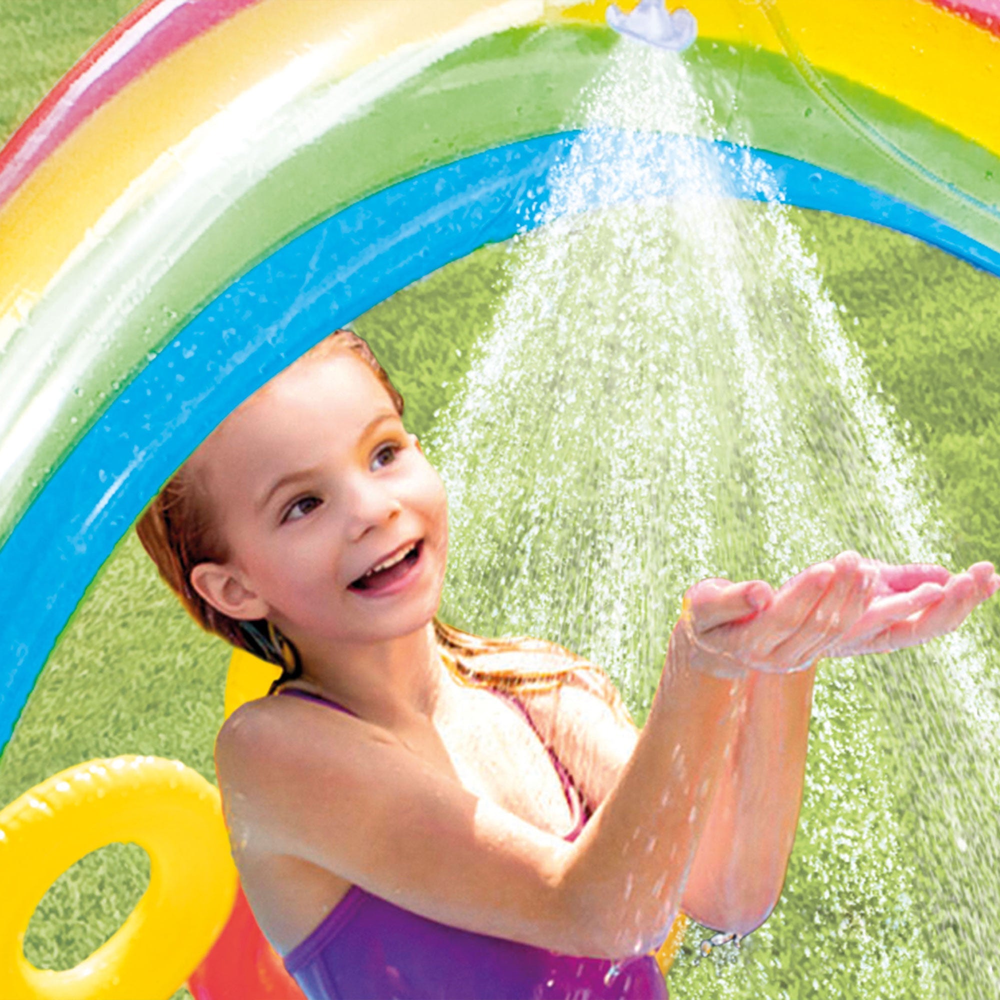 Intex 9.75 x 6.3 Foot Rainbow Slide Inflatable Pool and Water Slide Ring Center — image 8