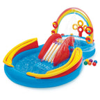Intex 9.75 x 6.3 Foot Rainbow Slide Inflatable Pool and Water Slide Ring Center — image 1