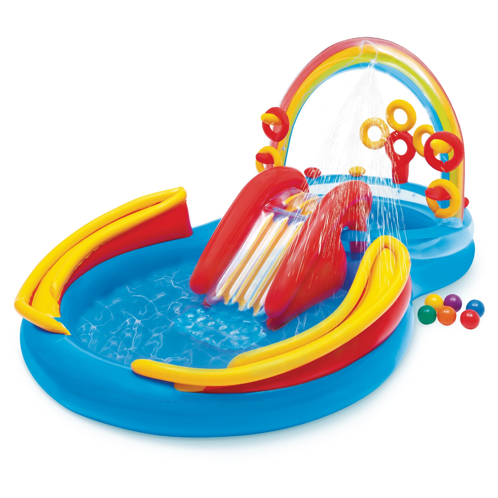 Intex 9.75 x 6.3 Foot Rainbow Slide Inflatable Pool and Water Slide Ring Center — image 1