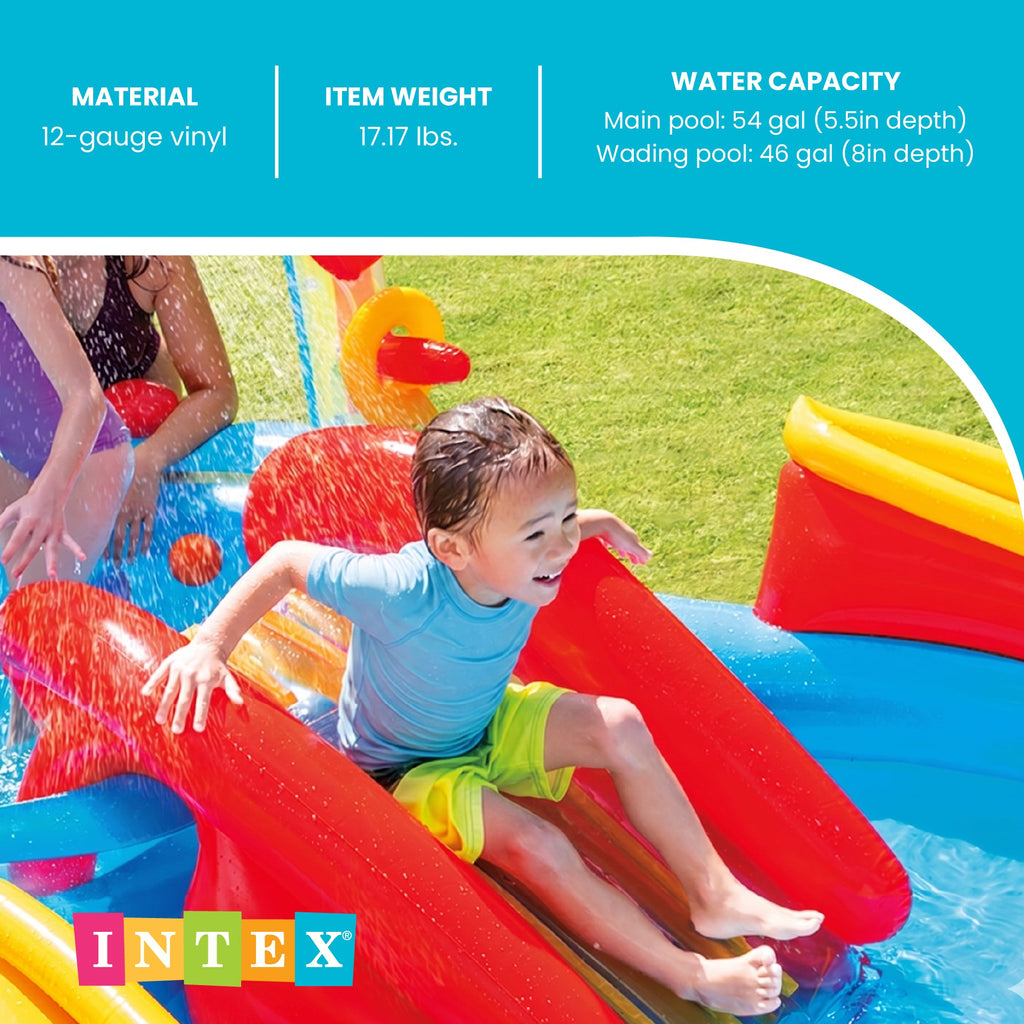 Intex 9.75 x 6.3 Foot Rainbow Slide Inflatable Pool and Water Slide Ring Center — image 4