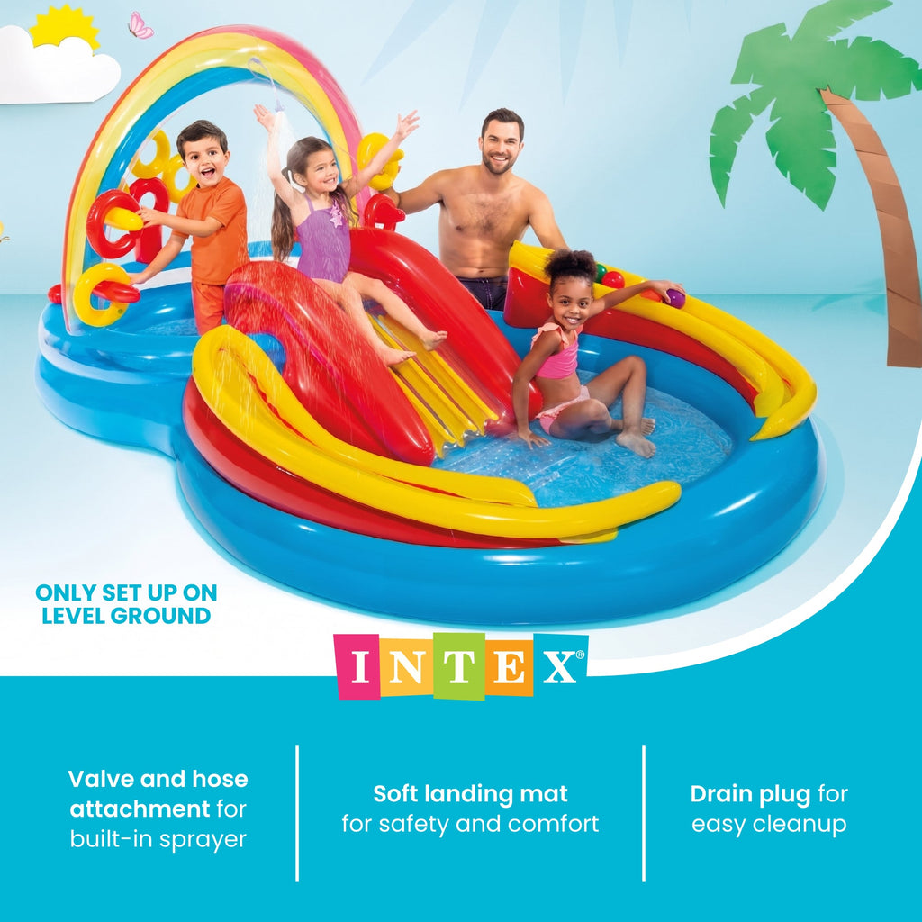 Intex 9.75 x 6.3 Foot Rainbow Slide Inflatable Pool and Water Slide Ring Center — image 5