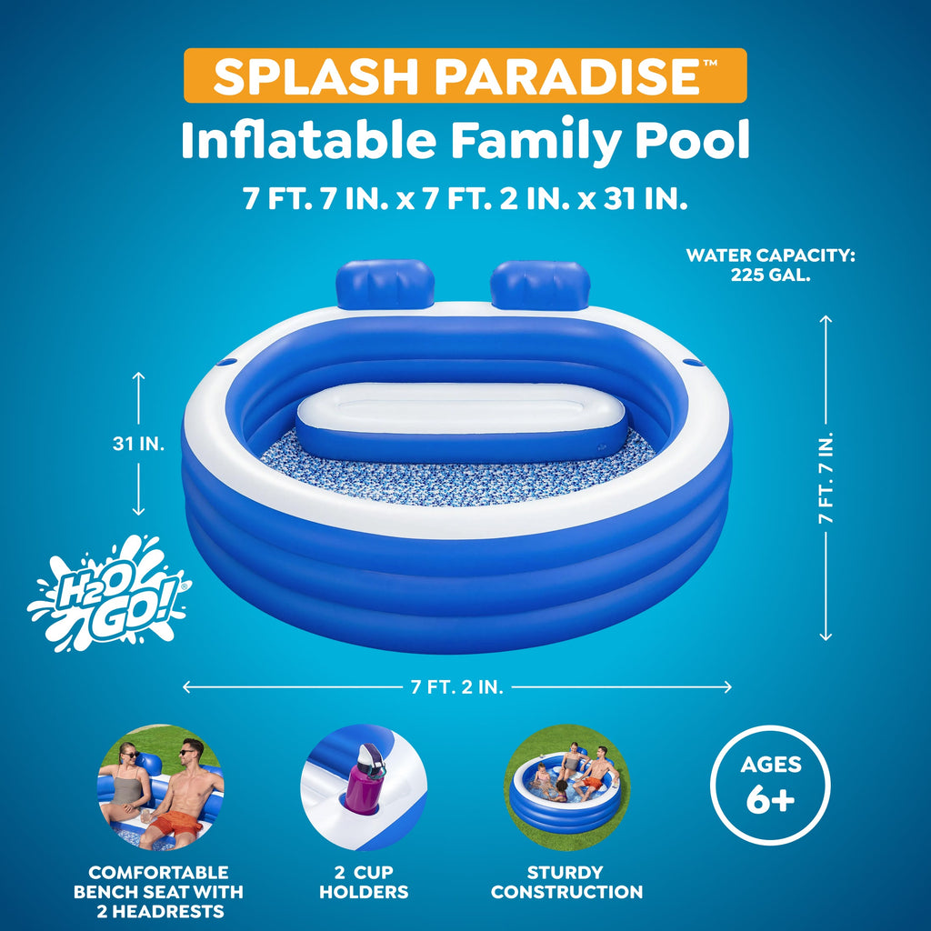 H2OGO! Splash Paradise Inflatable Family Pool with Headrests,  7'7" x 7'2" x 31" — image 3