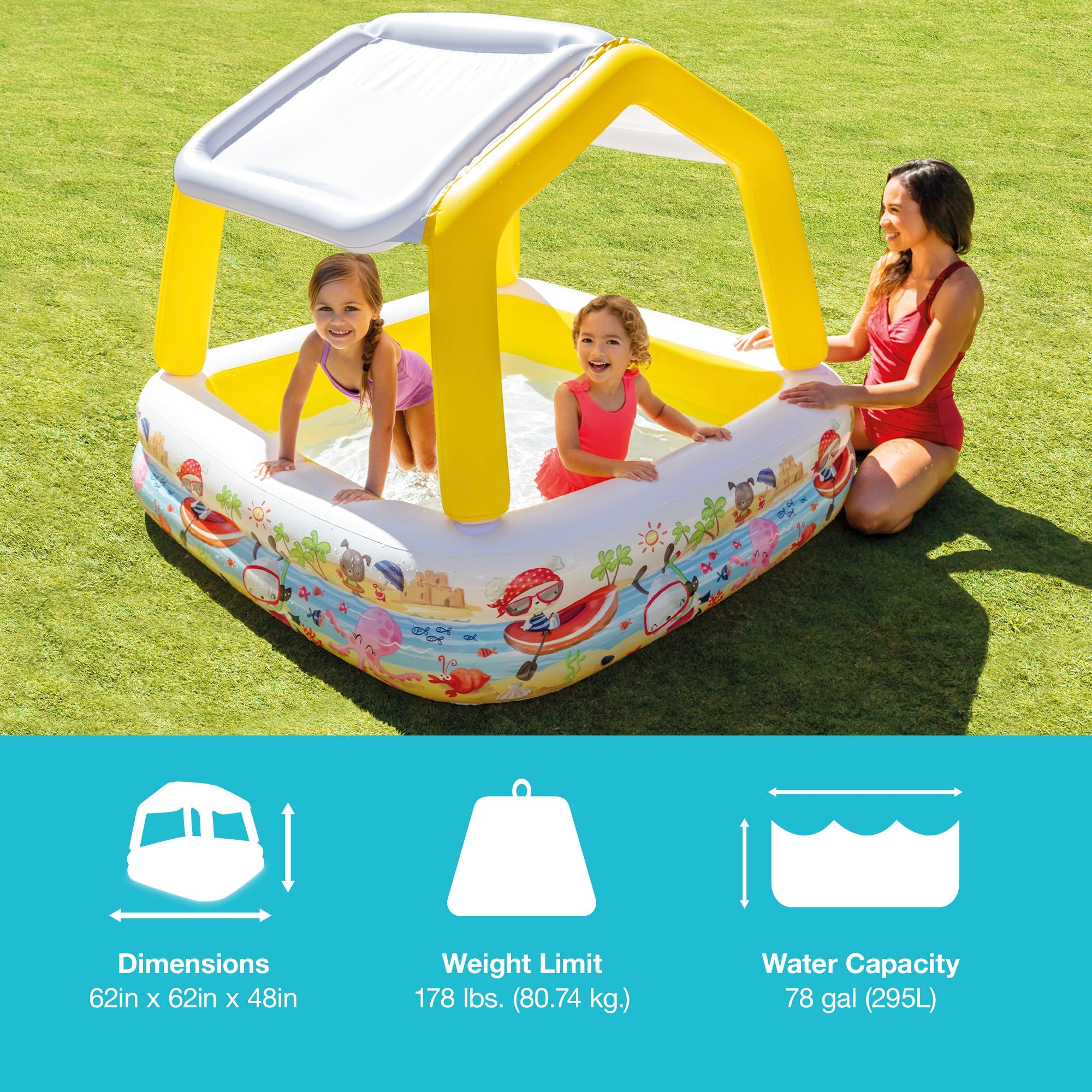 Intex 5ft x 48in Inflatable Ocean Scene Sun Shade Kids Swimming Pool With Canopy — image 2