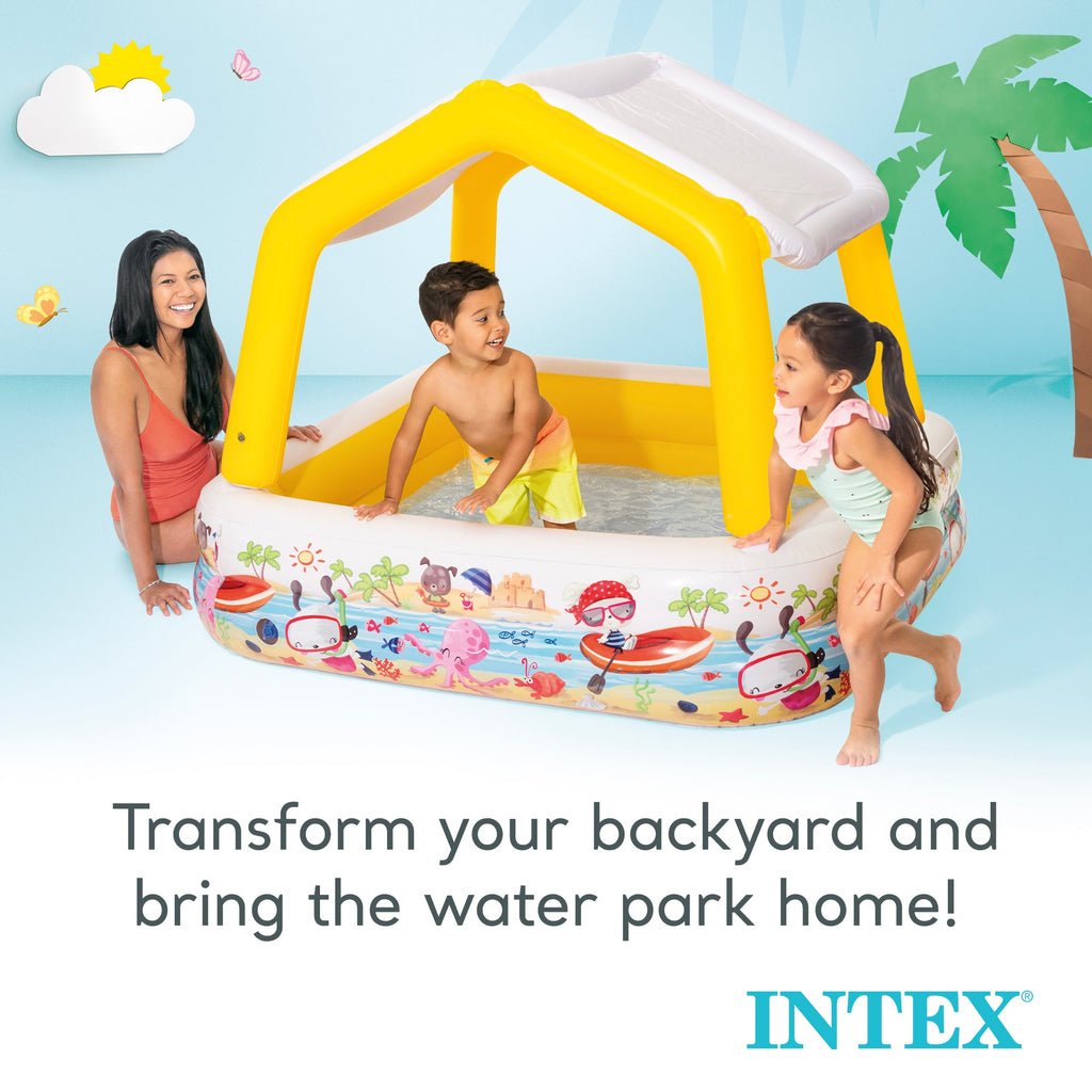 Intex 5ft x 48in Inflatable Ocean Scene Sun Shade Kids Swimming Pool With Canopy — image 4