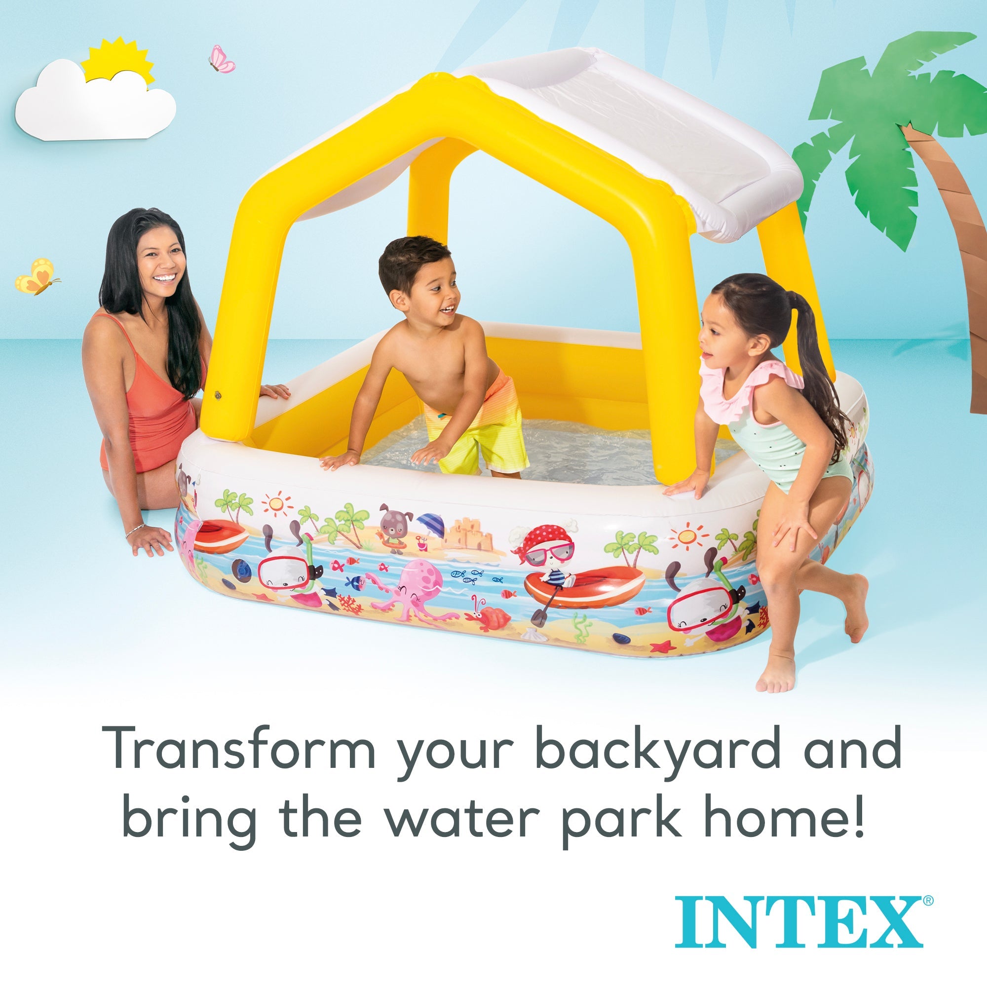 Intex 5ft x 48in Inflatable Ocean Scene Sun Shade Kids Swimming Pool With Canopy — image 4