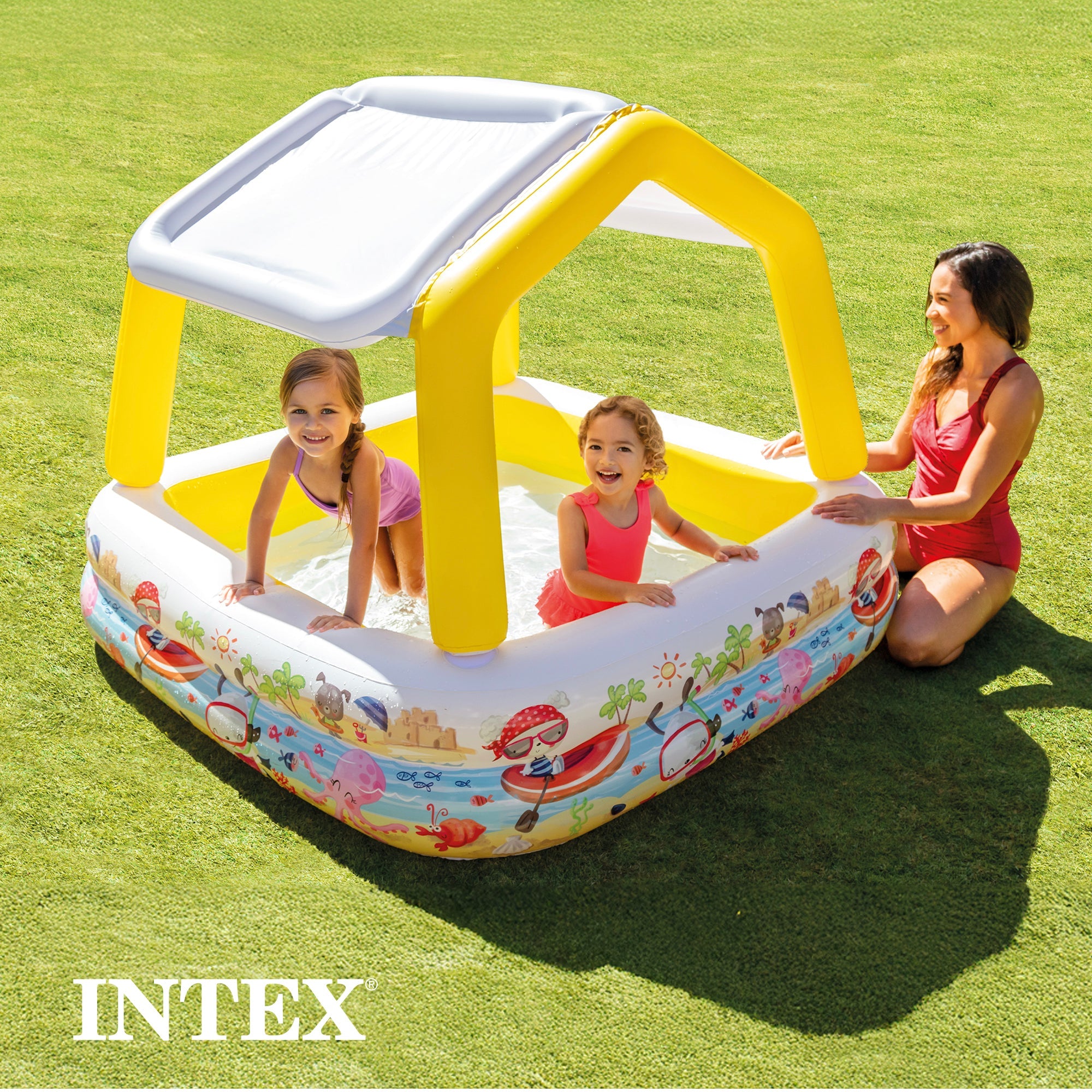Intex 5ft x 48in Inflatable Ocean Scene Sun Shade Kids Swimming Pool With Canopy — image 7