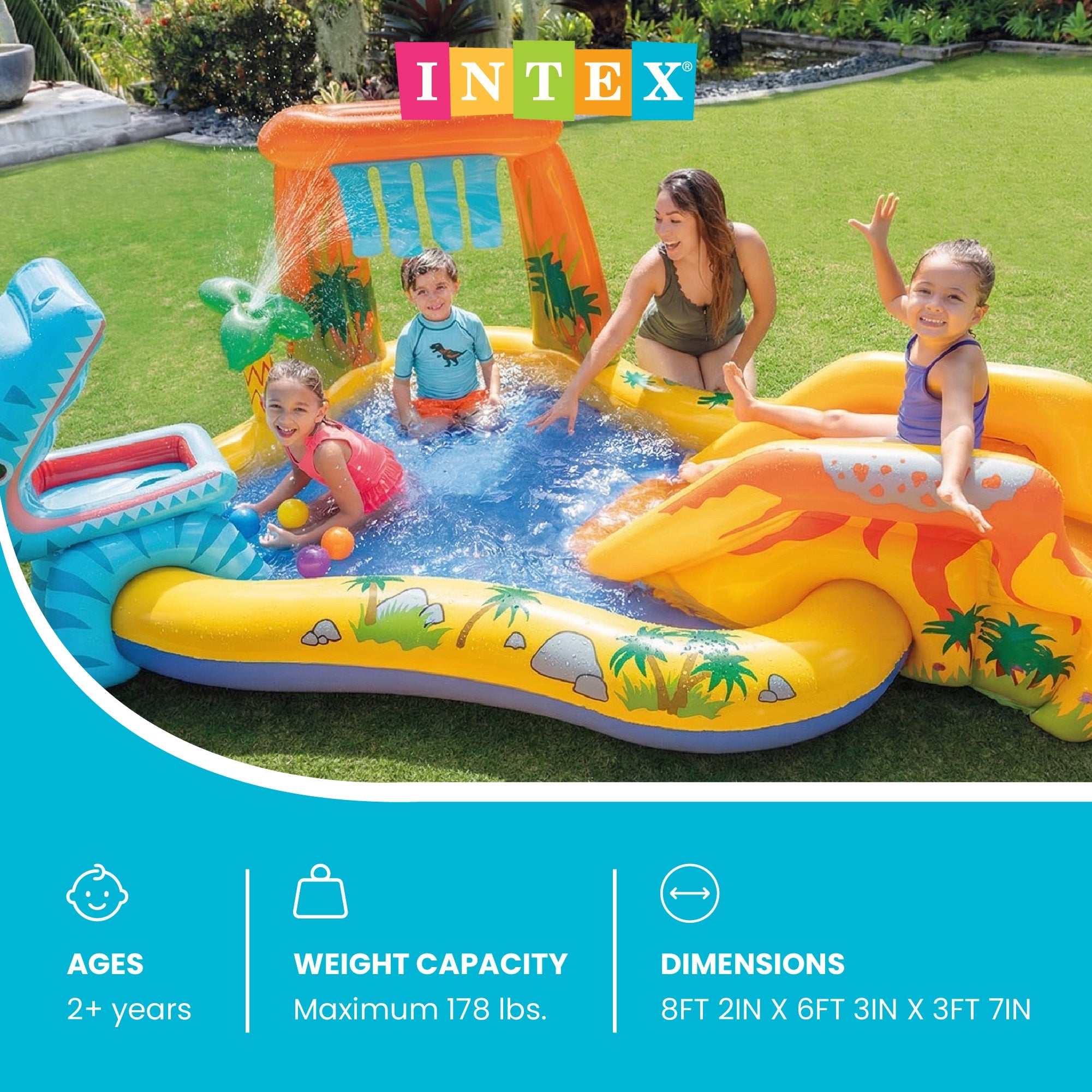 Intex Inflatable Kids Dinosaur Play Center Outdoor Water Park Pool with Slide — image 2