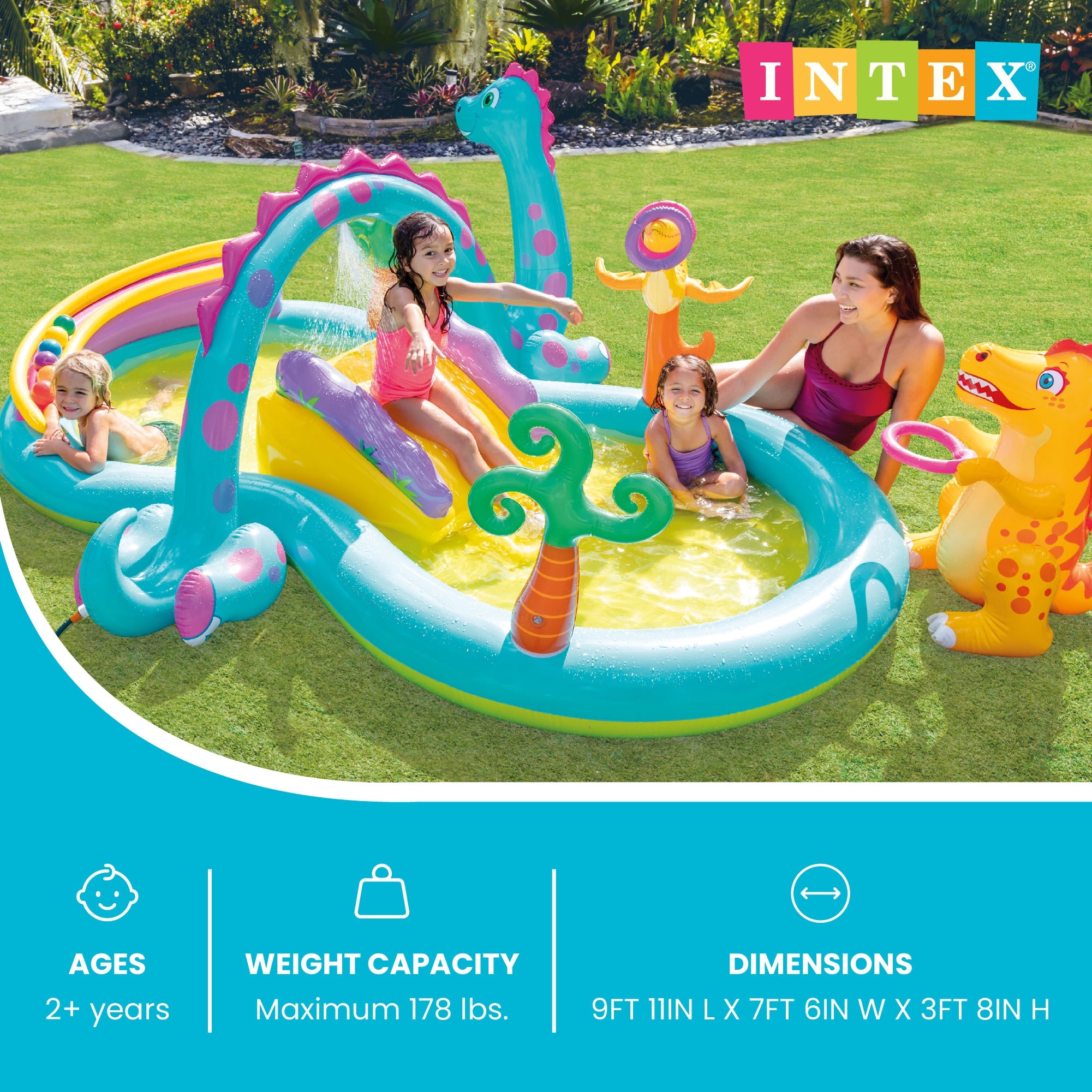 Intex 11ft x 7.5ft x 44in Dinoland Play Center Kiddie Inflatable Swimming Pool — image 2