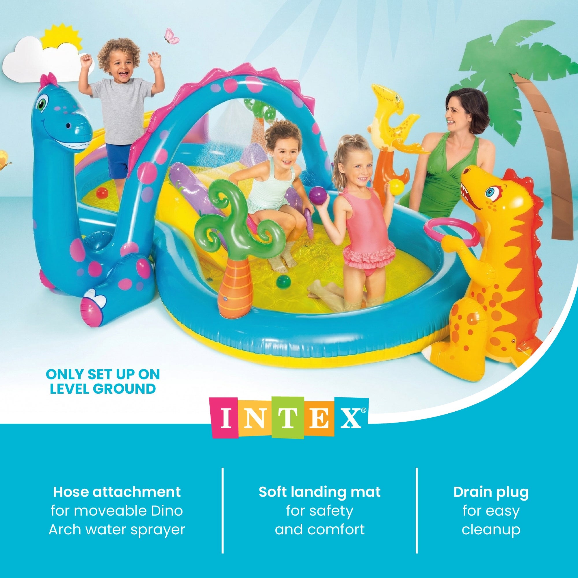 Intex 11ft x 7.5ft x 44in Dinoland Play Center Kiddie Inflatable Swimming Pool — image 5