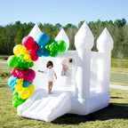 15' x 13' Commercial-Grade PVC White Bounce House with Slide and Air Blower for Parties