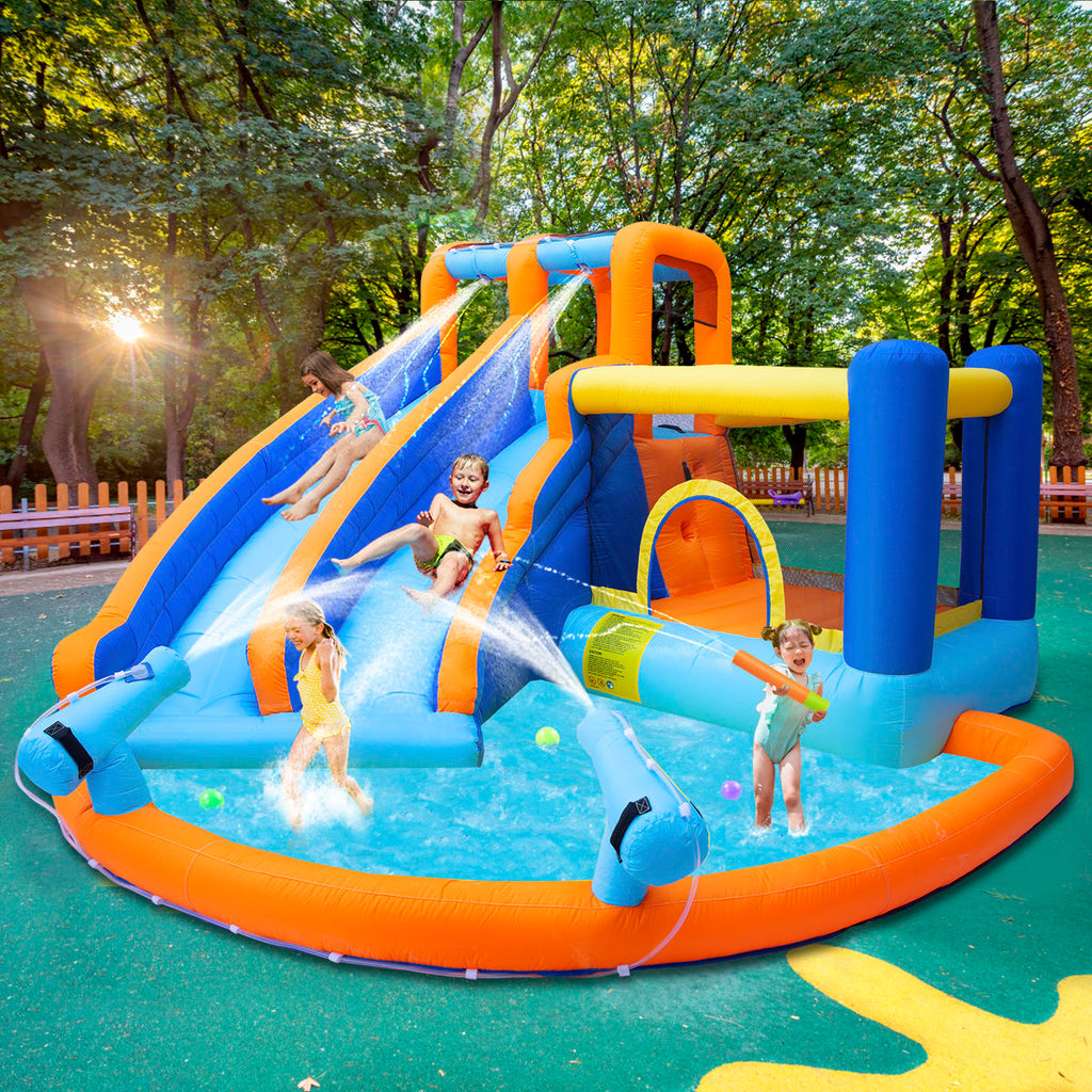 Lumen 2 Slides Inflatable Bounce House, Double Slide Bouncer Castle Playhouse With Deep Splash Pool For Kids Backyard Indoor Outdoor Use
