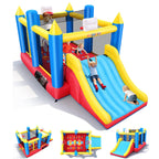 Adam 15'x7.8' x7.6' Indoor Inflatable Bounce House with Blower, Indoor Outdoor Bouncy House with Blower for Kids, Sports Ball Game Theme Park Bouncer w/Double Slide, Large Bounce Area, 2 Basketball Hoops, Removable Volleyball Net