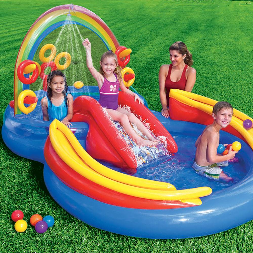 Intex 9.75ft x 6.3ft x 53in Rainbow Slide Kids Play Inflatable Pool Ring Center — image 3