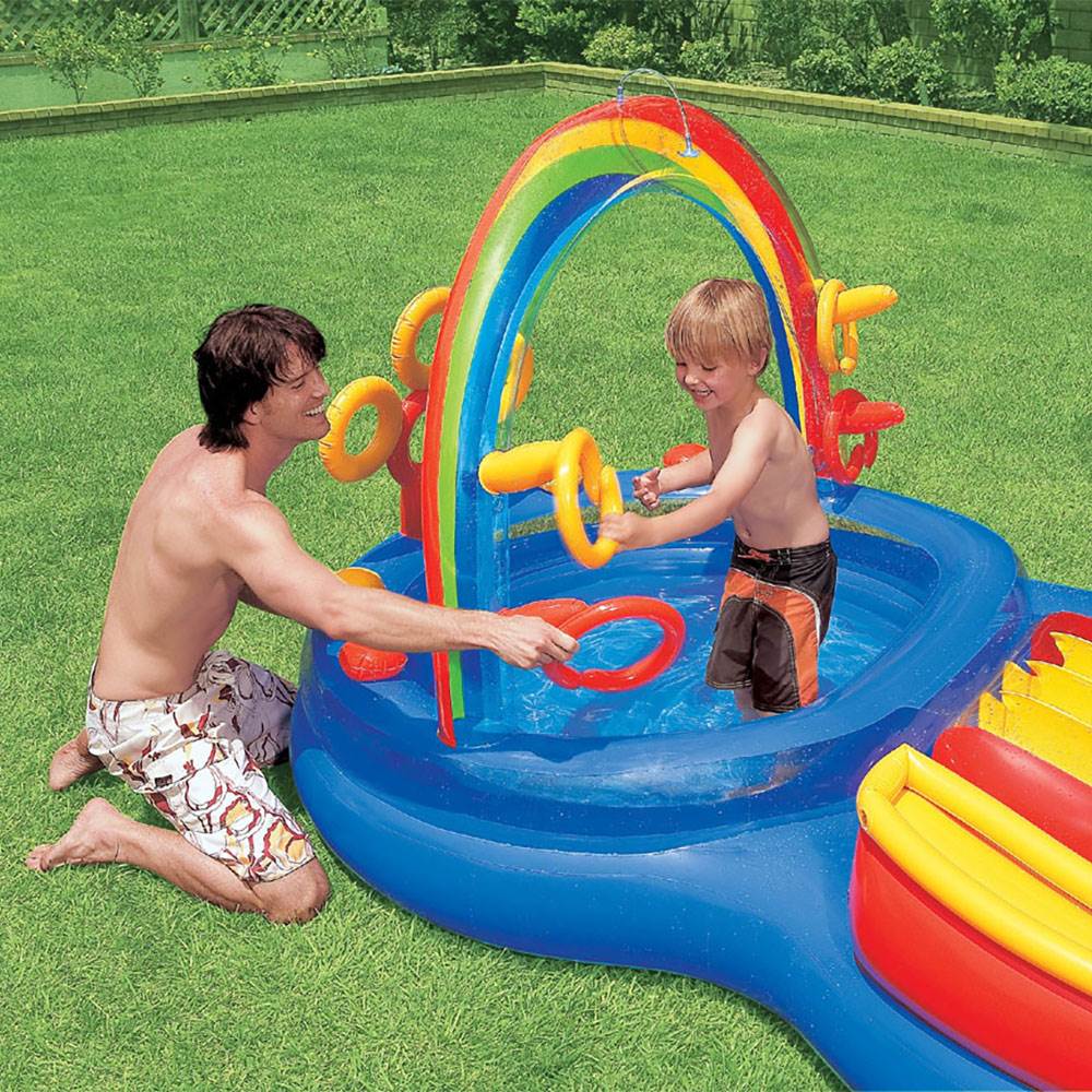 Intex 9.75ft x 6.3ft x 53in Rainbow Slide Kids Play Inflatable Pool Ring Center — image 4