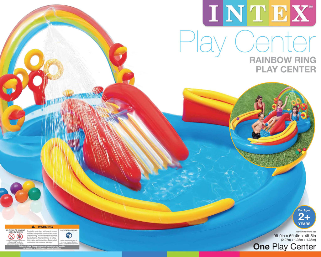 Intex 9.75ft x 6.3ft x 53in Rainbow Slide Kids Play Inflatable Pool Ring Center — image 5
