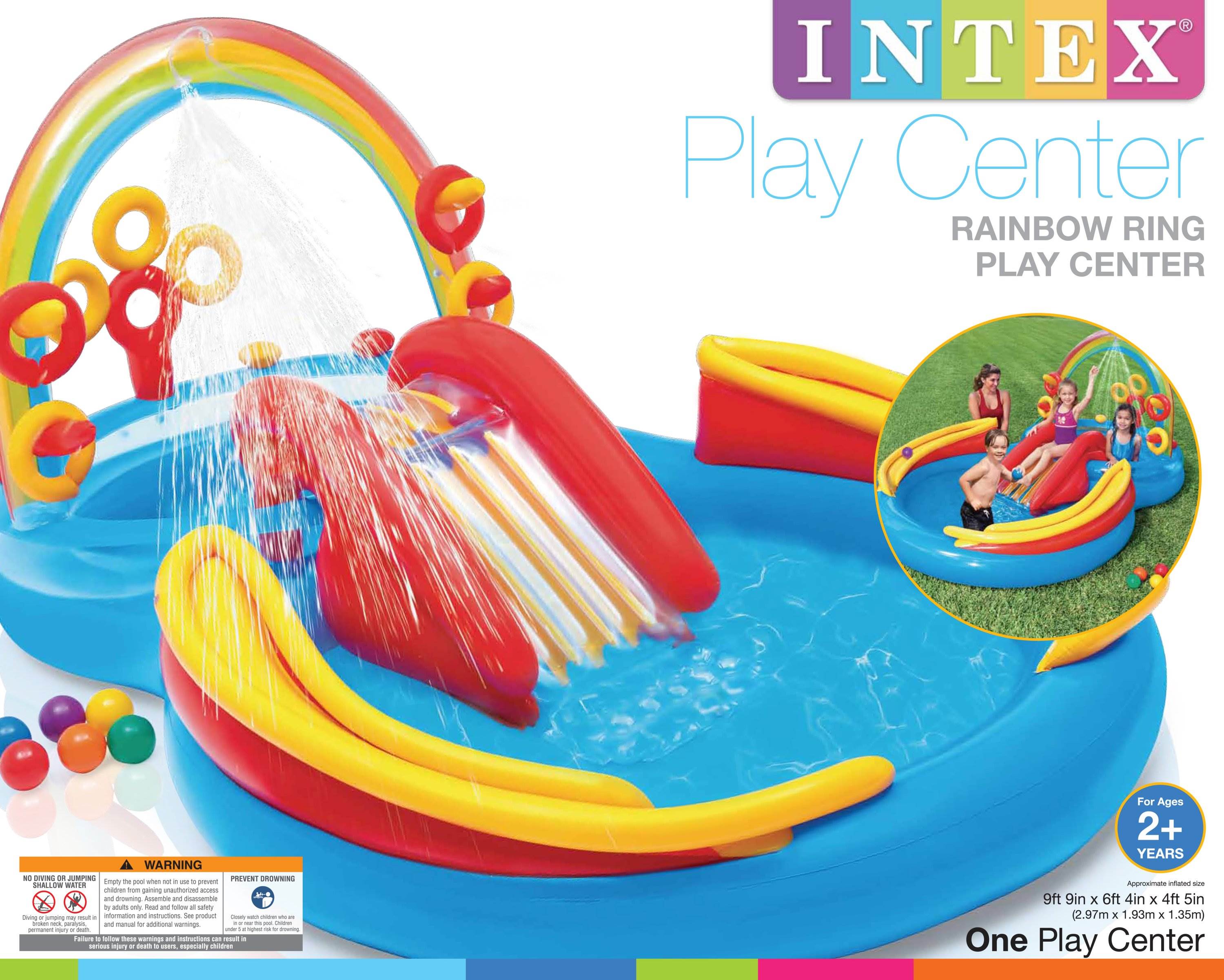 Intex 9.75ft x 6.3ft x 53in Rainbow Slide Kids Play Inflatable Pool Ring Center — image 5