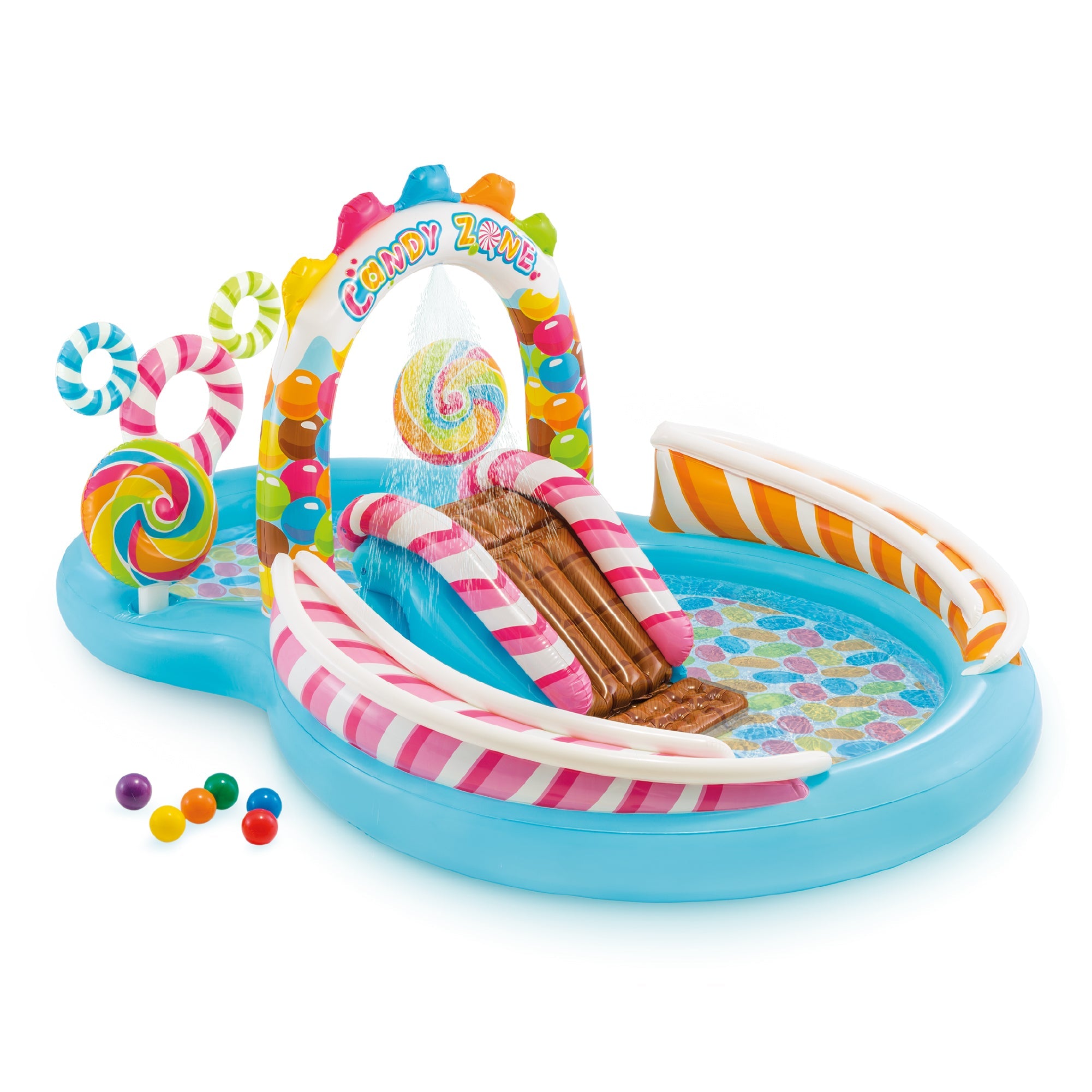 Intex 9ft x 6ft x 51in Kids Inflatable Candy Zone Play Center Pool w/ Waterslide — image 1