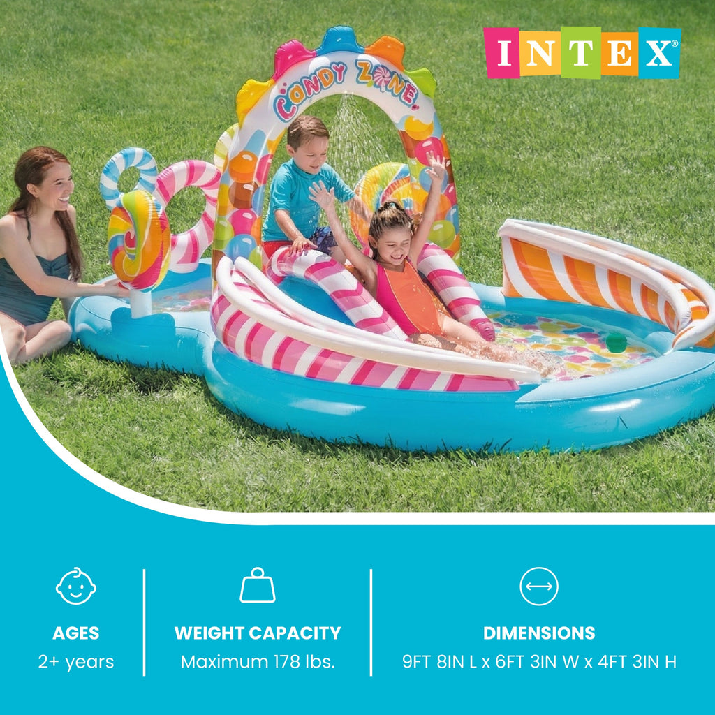 Intex 9ft x 6ft x 51in Kids Inflatable Candy Zone Play Center Pool w/ Waterslide — image 2