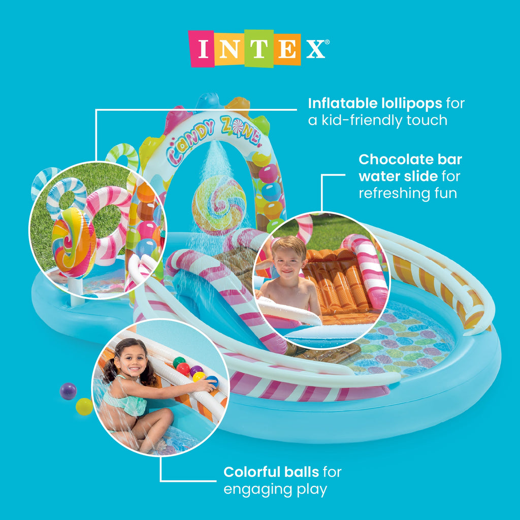 Intex 9ft x 6ft x 51in Kids Inflatable Candy Zone Play Center Pool w/ Waterslide — image 3
