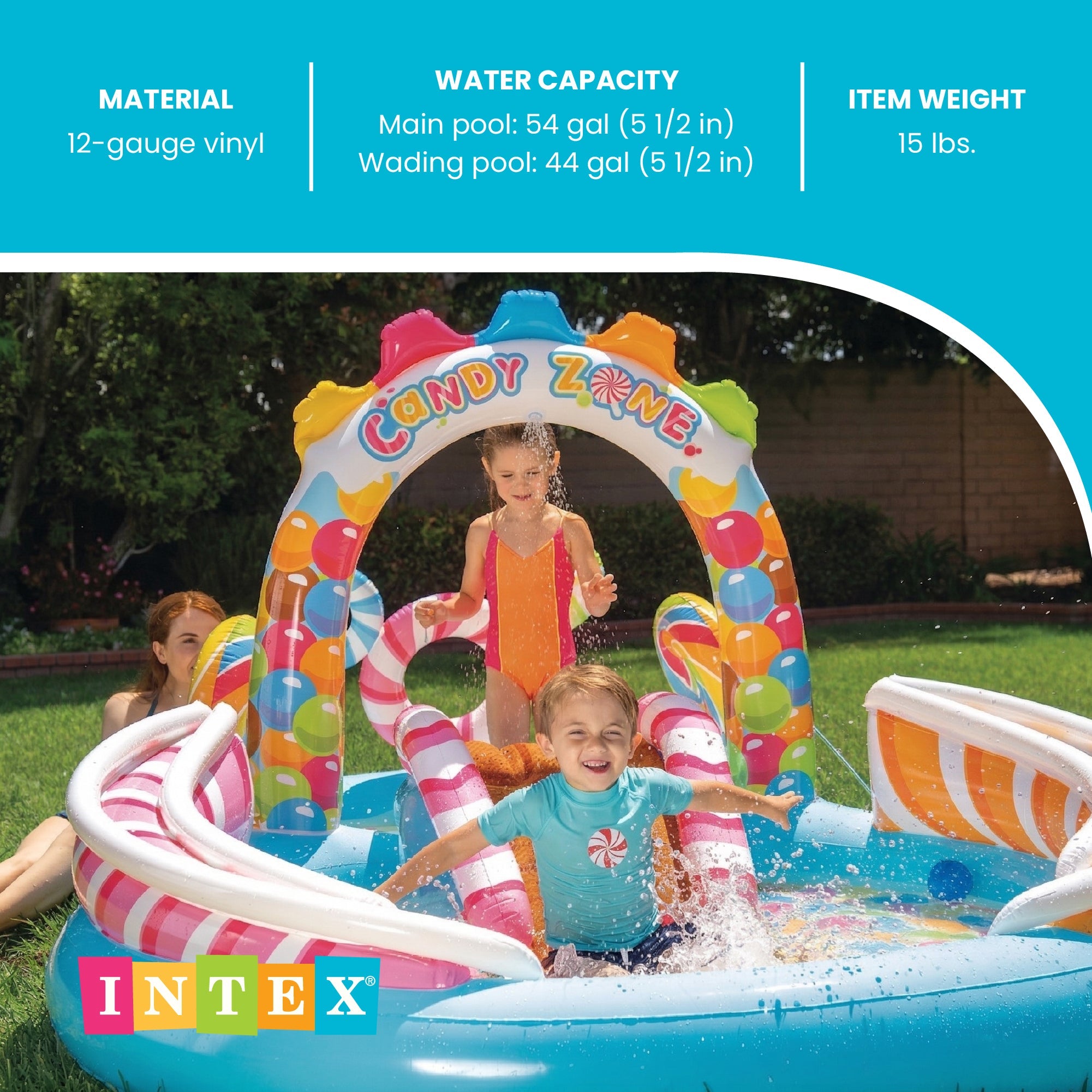 Intex 9ft x 6ft x 51in Kids Inflatable Candy Zone Play Center Pool w/ Waterslide — image 4