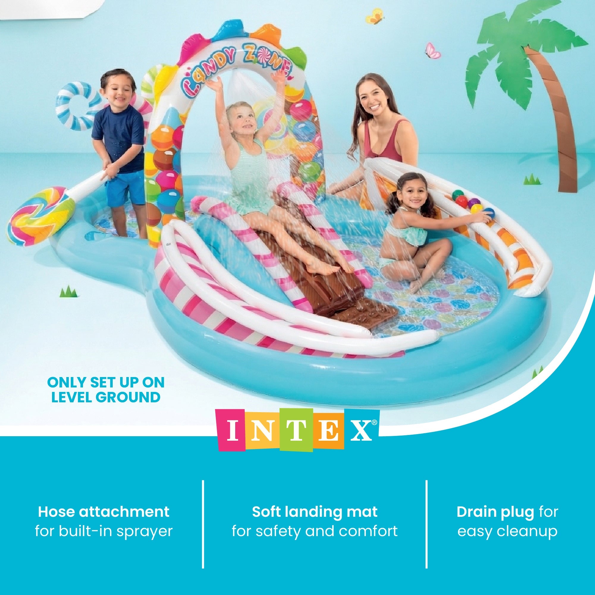 Intex 9ft x 6ft x 51in Kids Inflatable Candy Zone Play Center Pool w/ Waterslide — image 5
